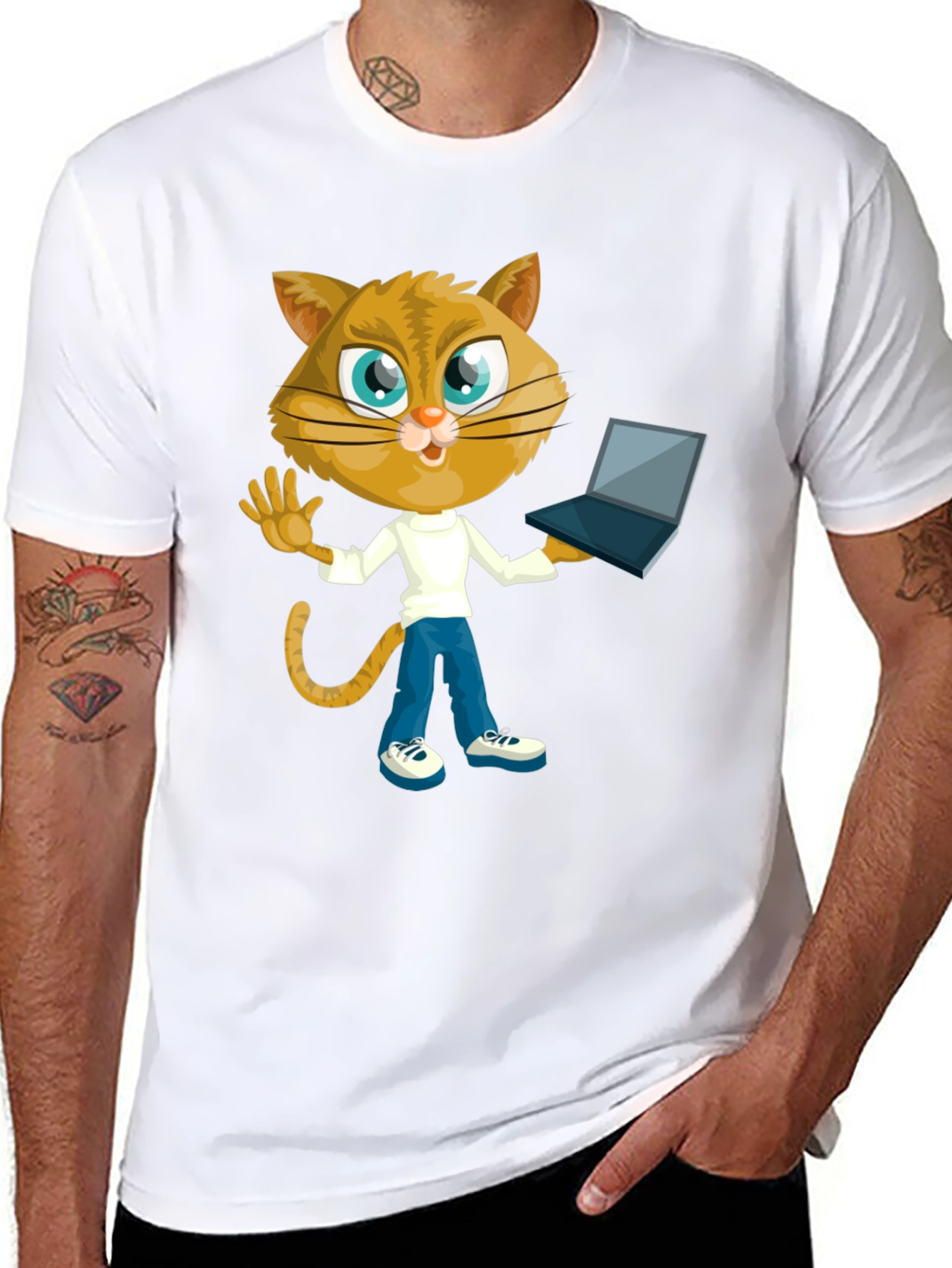 Black Cat Laptop T-Shirt: Funny Graphic Tee for Cat Lovers view 8