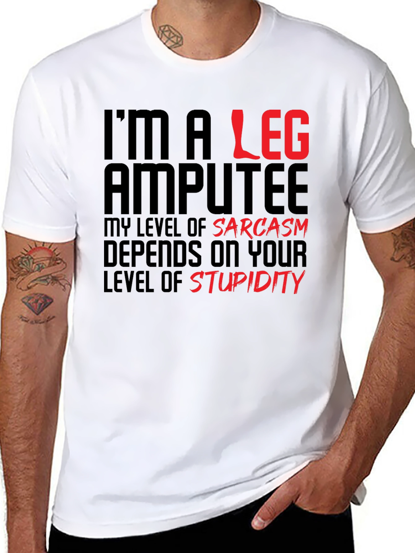 Black Sarcastic Leg Amputee Graphic Tee view 8