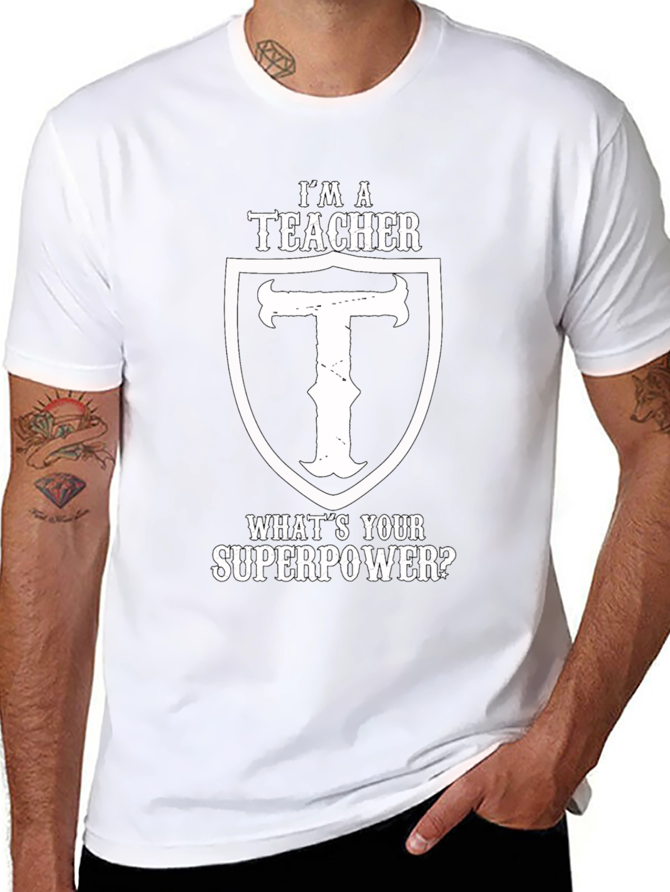 Black I'm A Teacher What's Your Superpower Black T-Shirt view 8