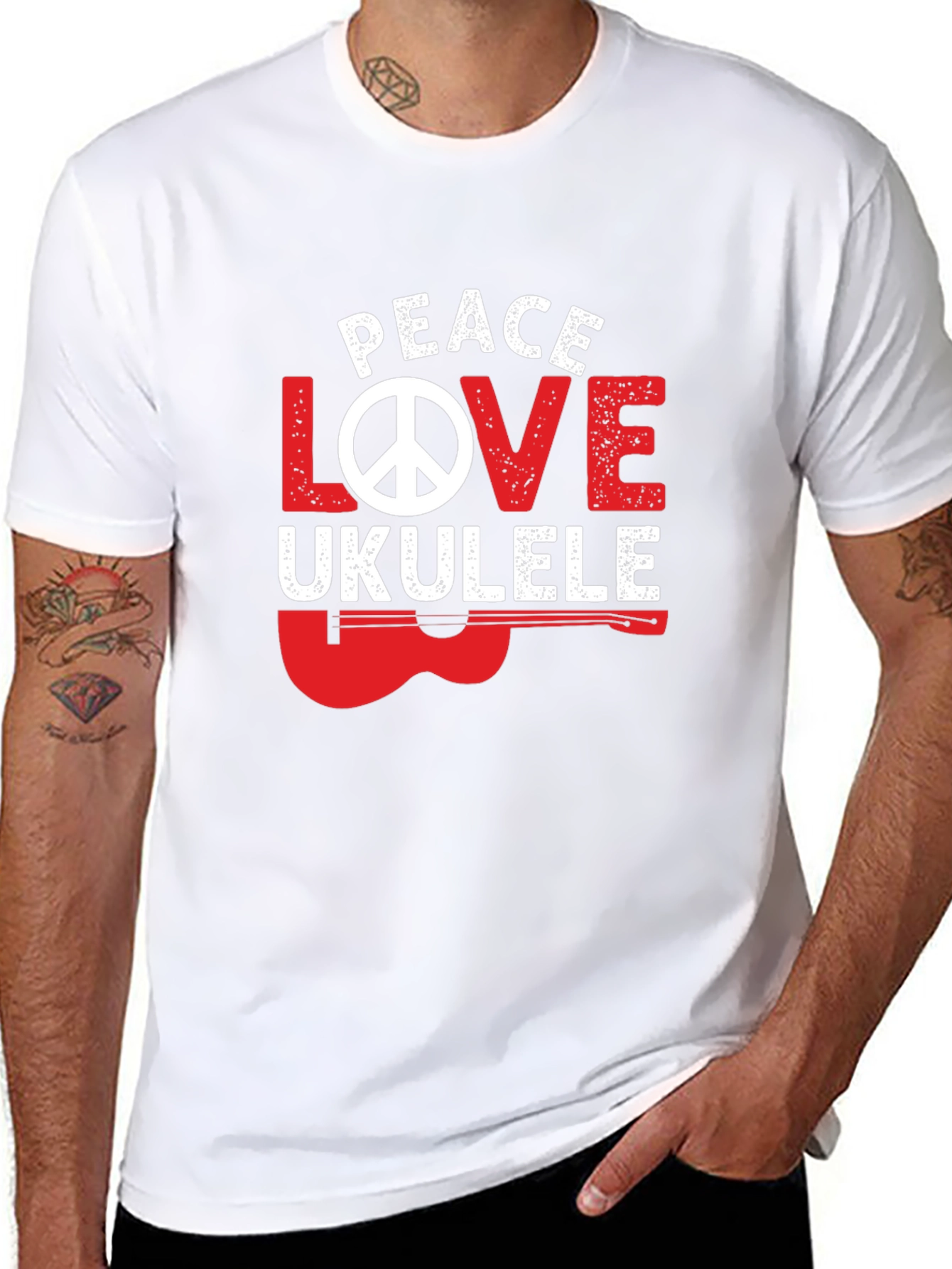 Black Peace Love Ukulele Graphic T-Shirt view 8