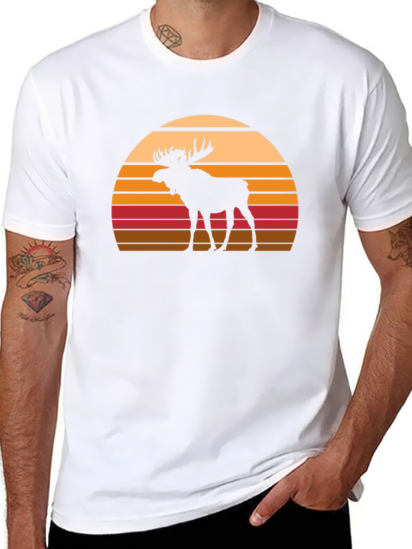 Black Moose Silhouette Sunset Graphic T-Shirt view 8