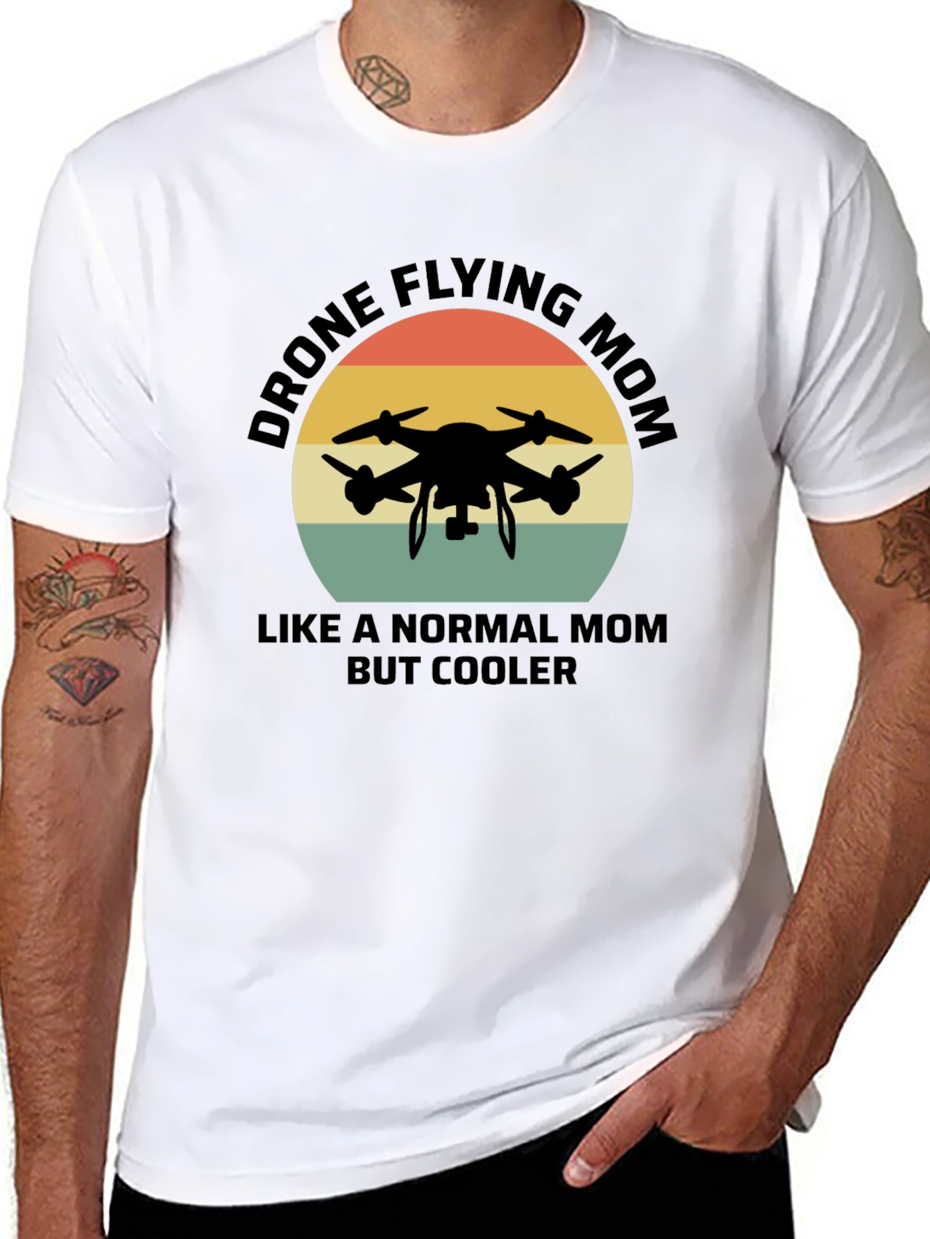 Black Drone Flying Mom T-Shirt - Cool Retro Style view 8