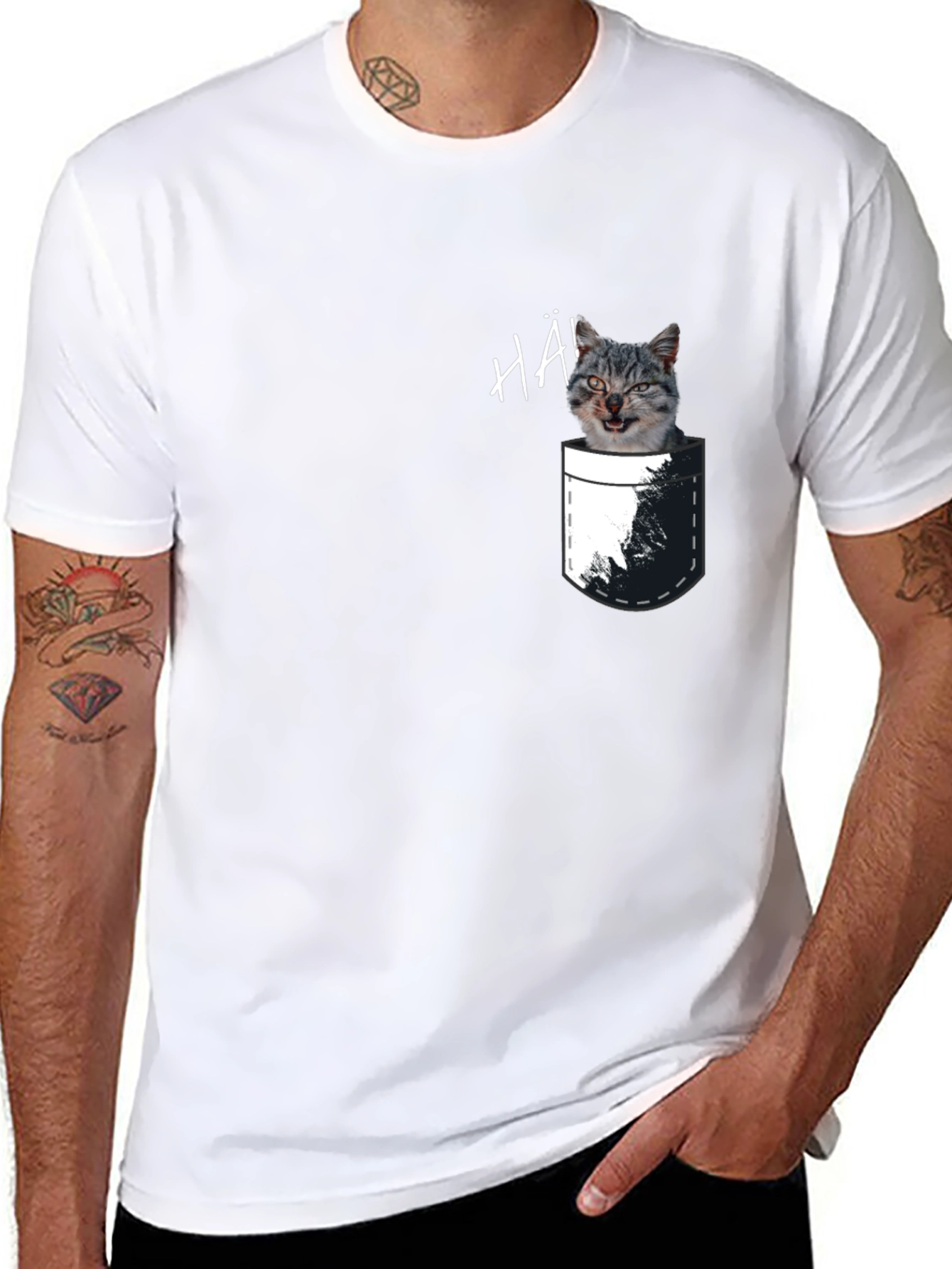 Black Cat Pocket T-Shirt - Funny Graphic Tee view 8