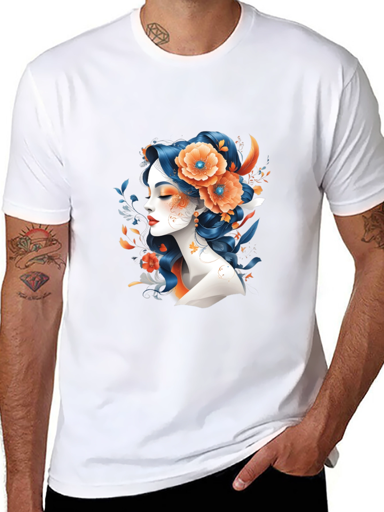 Black Floral Woman Graphic Tee - Black T-Shirt view 8