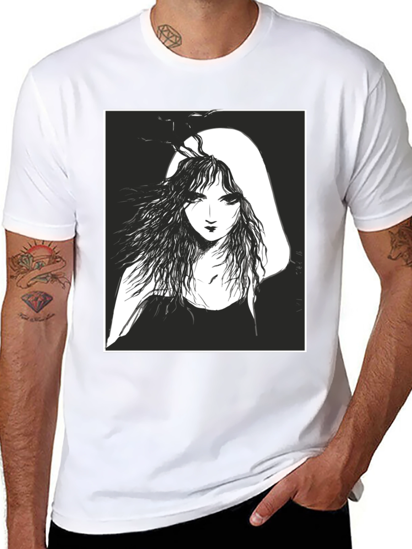 Black Ethereal Woman Graphic Tee - Black Cotton T-Shirt view 8