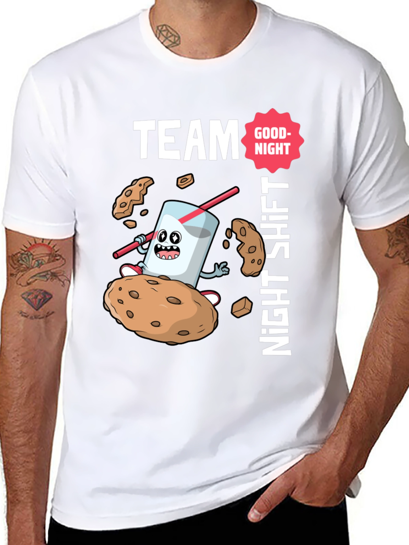 Black Team Night Shift Cookie & Milk T-Shirt view 8