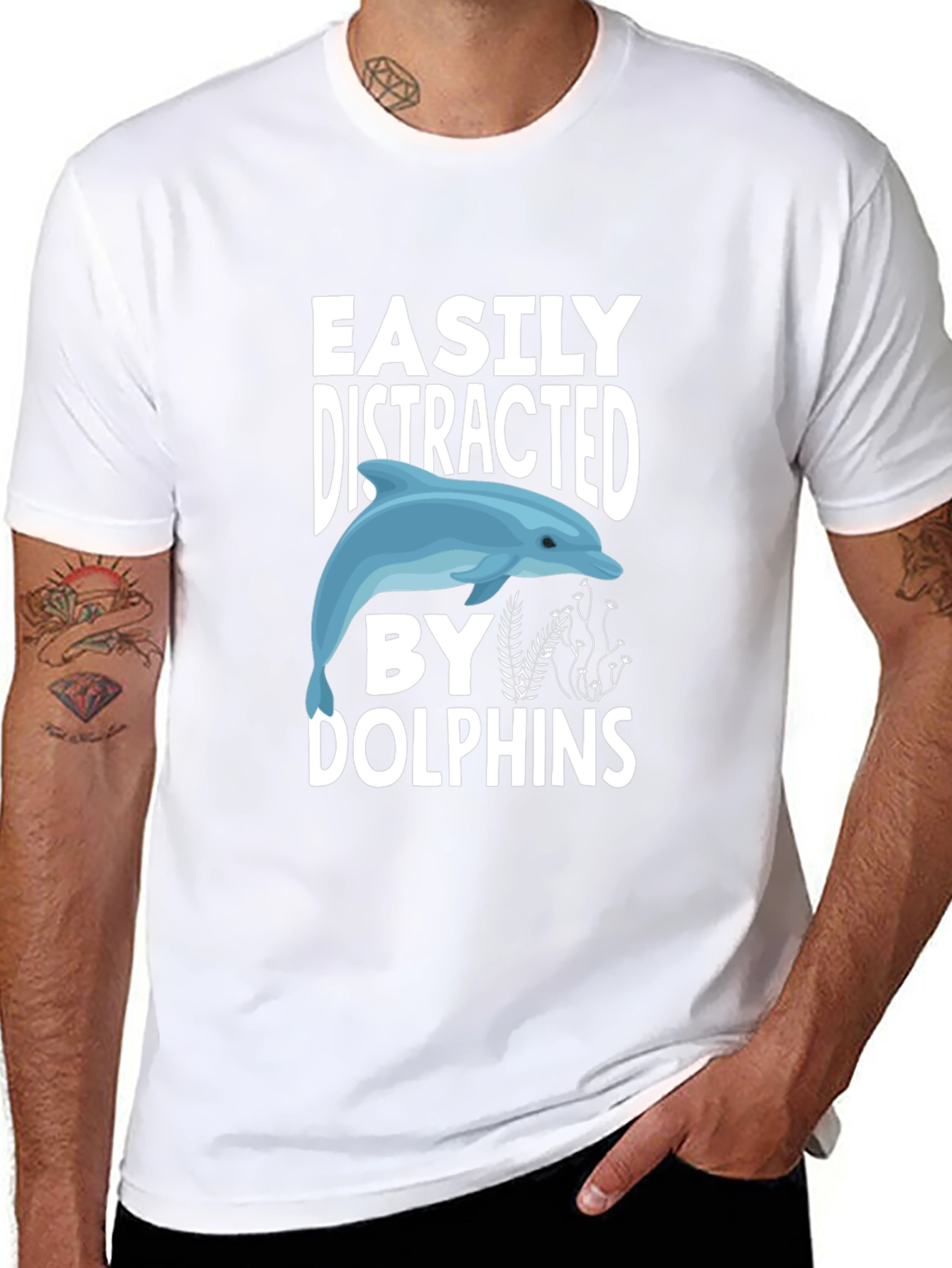 Black Easily Distracted by Dolphins Graphic Tee view 8