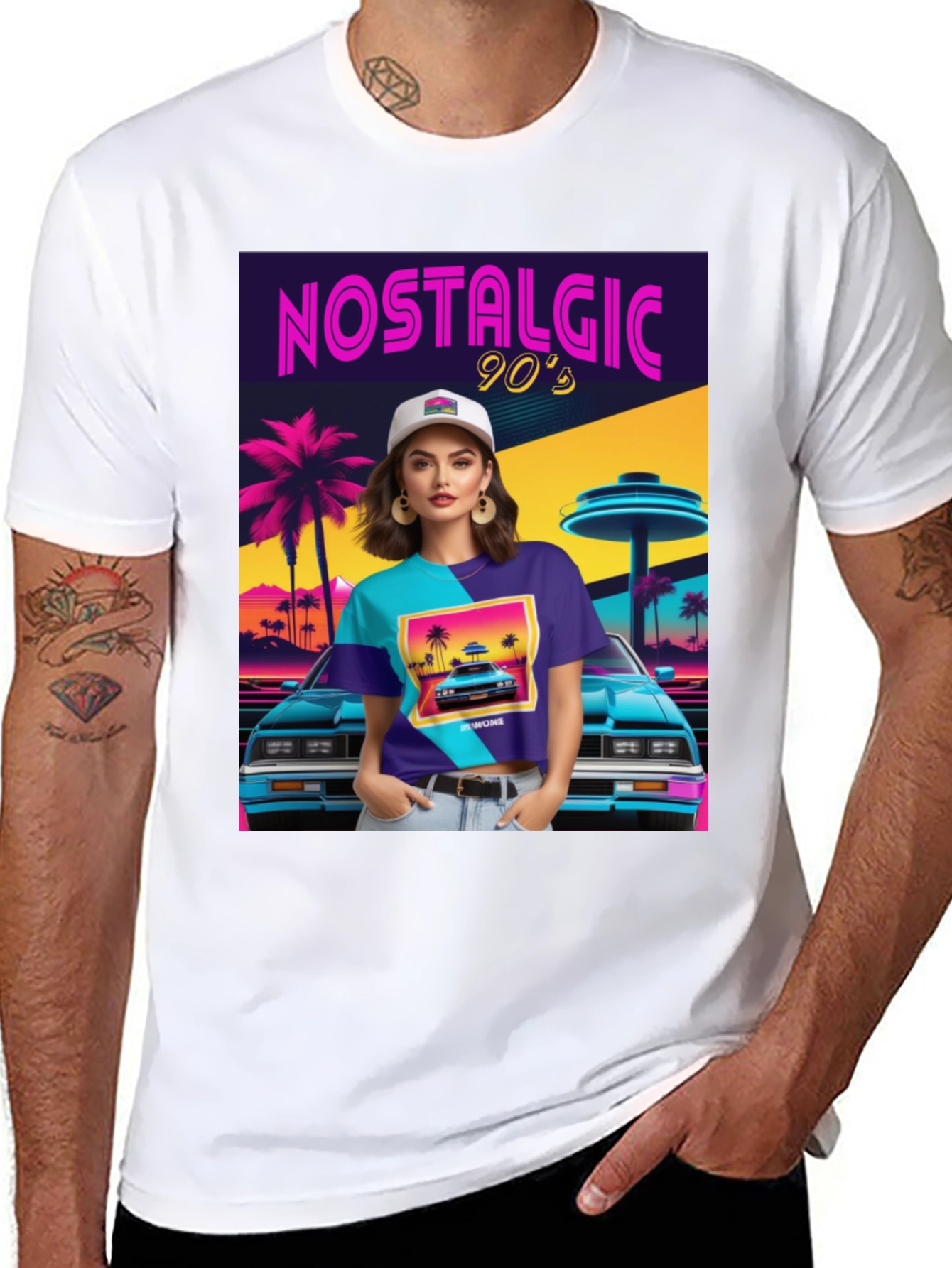 Black Nostalgic 90s Graphic T-Shirt - Retro Design view 8
