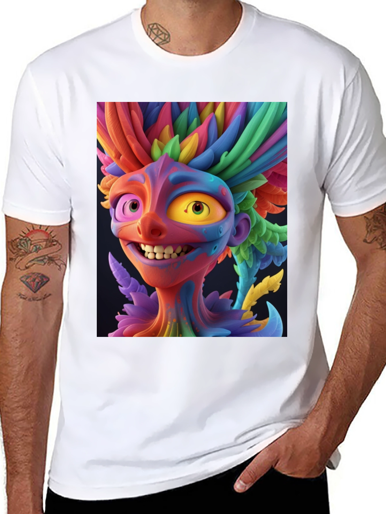 Black Colorful Character Graphic Tee - Bold Style view 8