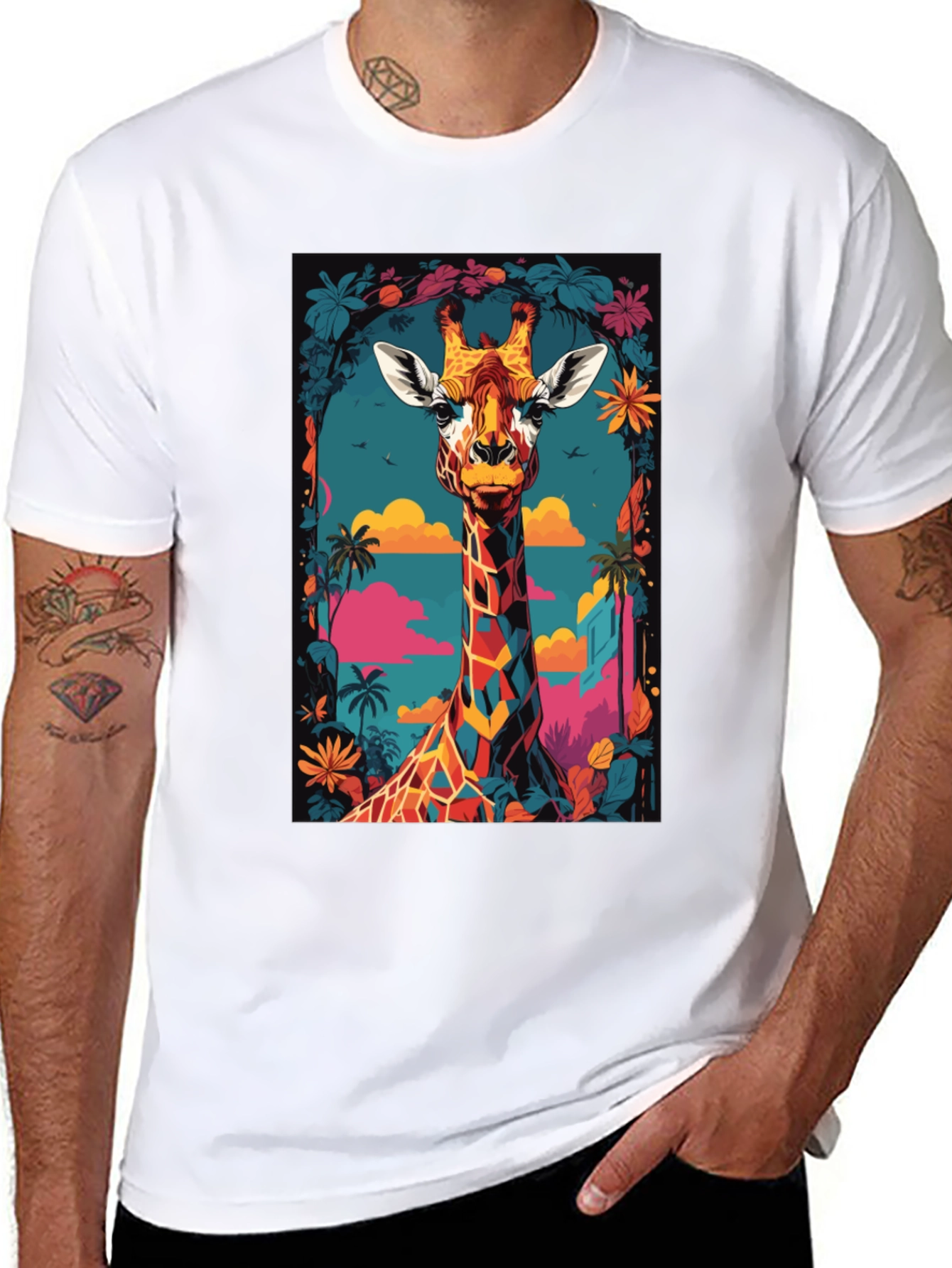 Black Cool Giraffe Graphic Print Black T-Shirt view 8