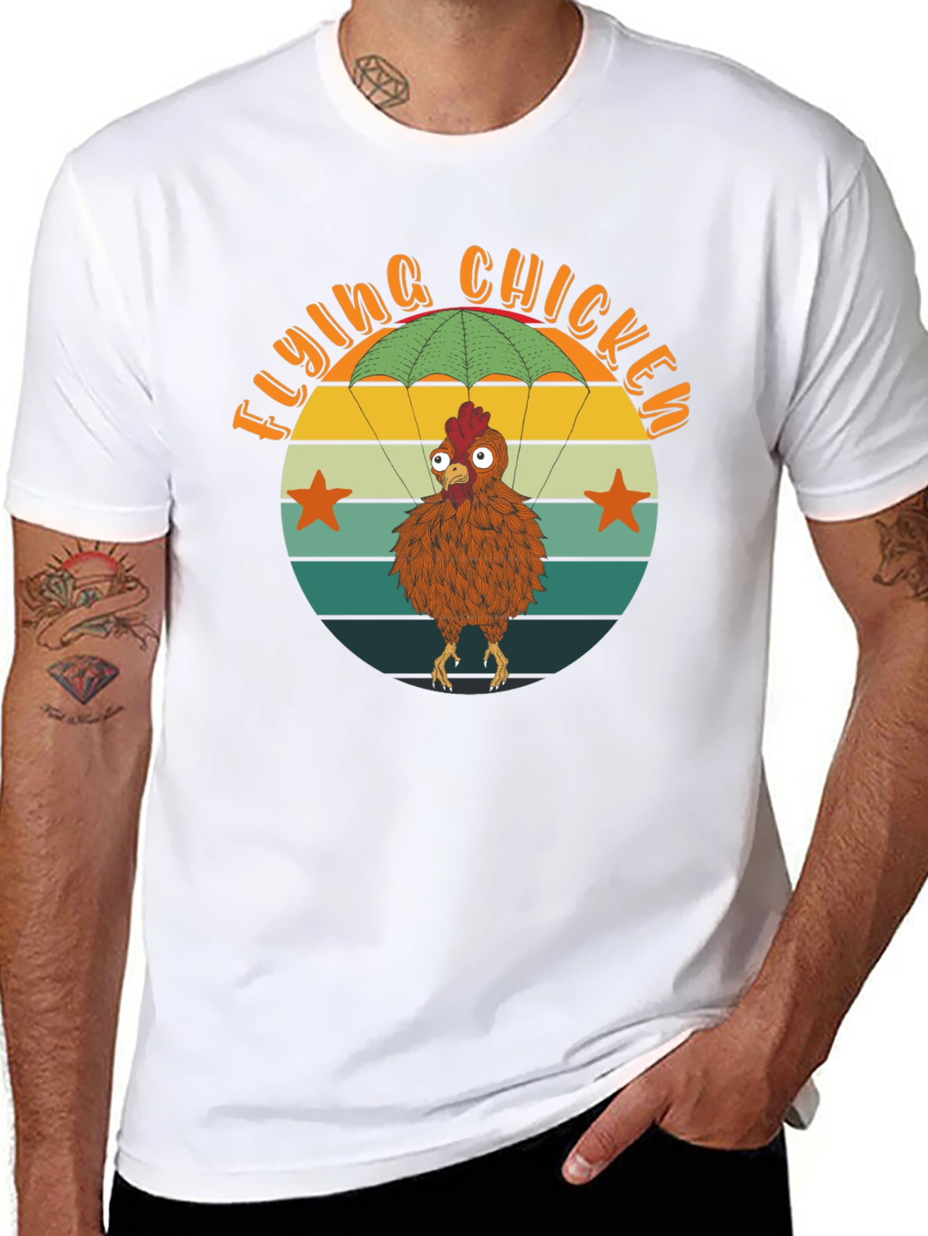 Black Flying Chicken T-Shirt - Funny Parachute Chicken Tee view 8