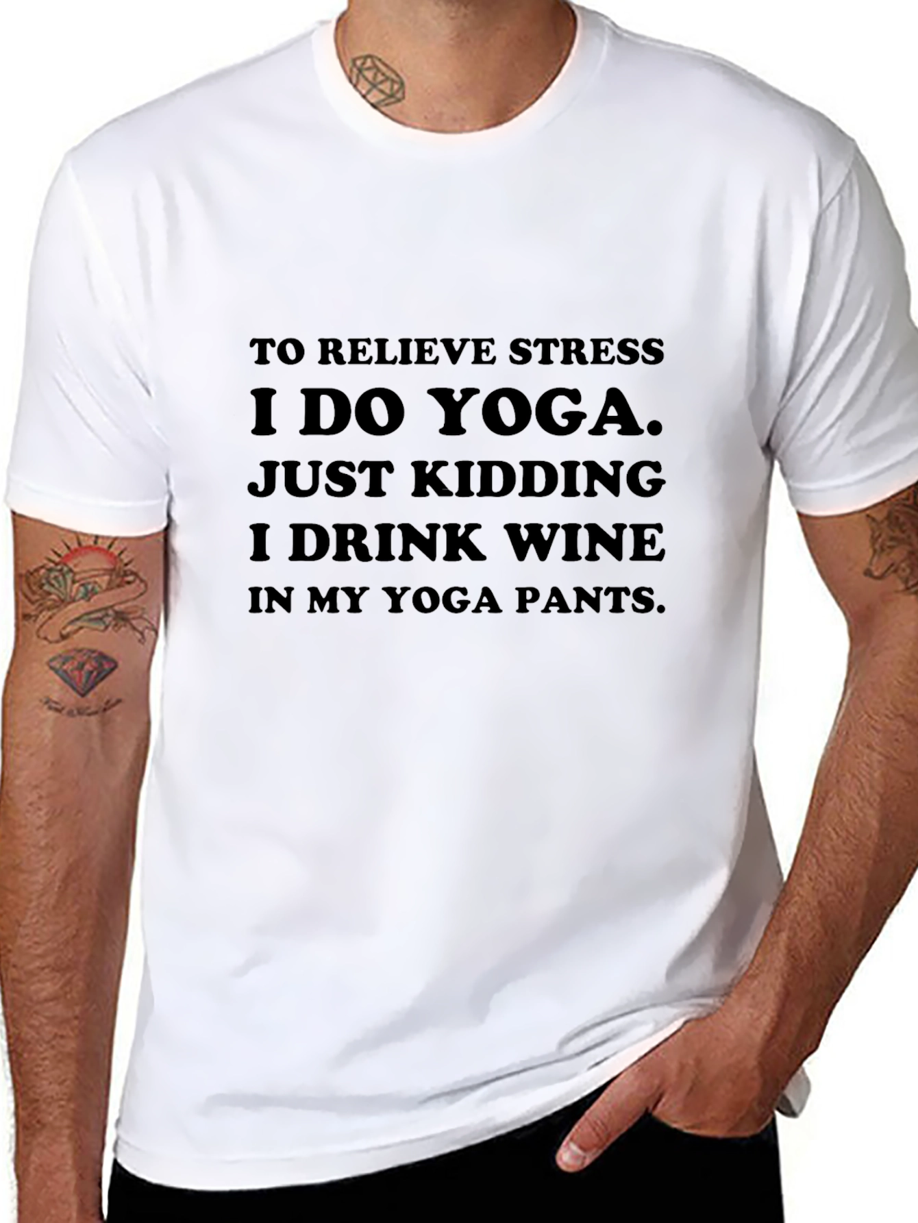 Black Yoga & Wine T-Shirt: Relieve Stress in Comfort view 8