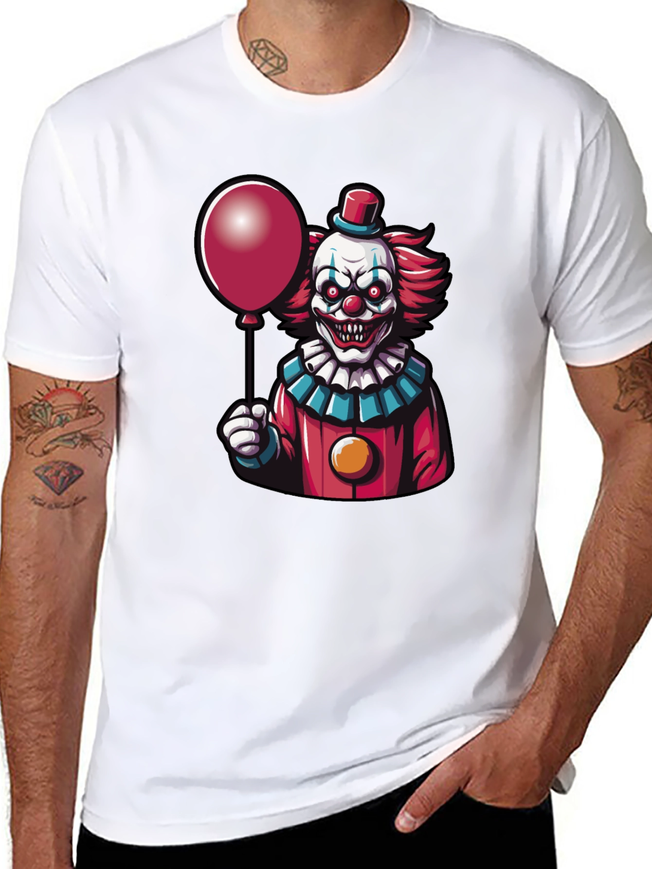 Black Creepy Clown Graphic Tee - Horror Balloon T-Shirt view 8