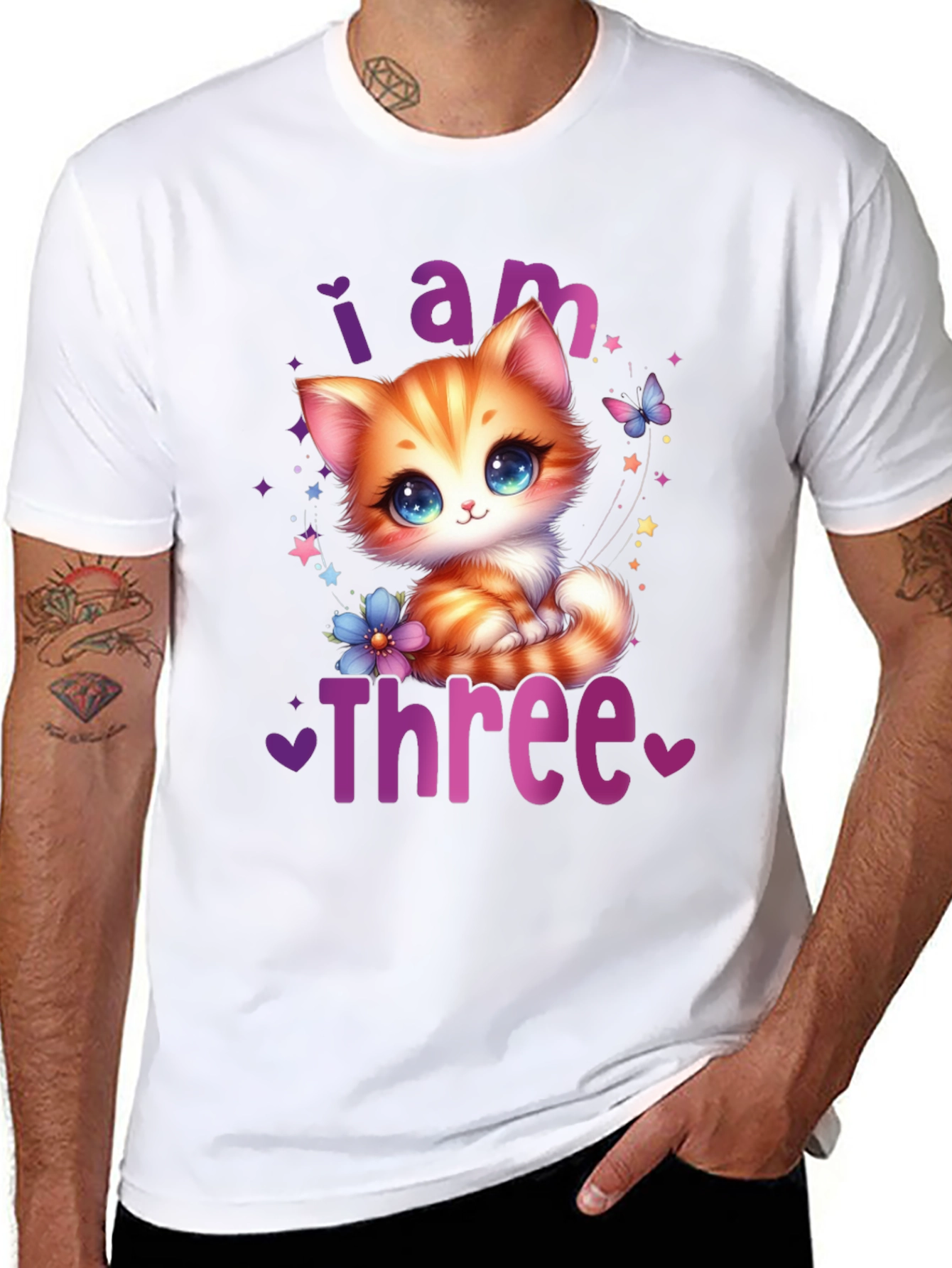 Black Cute "I am Three" Birthday Kitten T-Shirt view 8