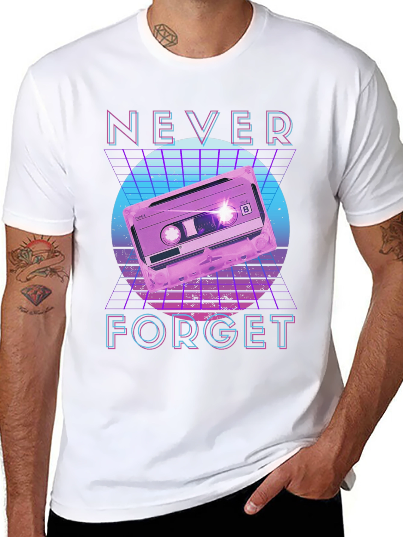 Black Retro 80s Cassette Tape Never Forget Graphic Tee view 8