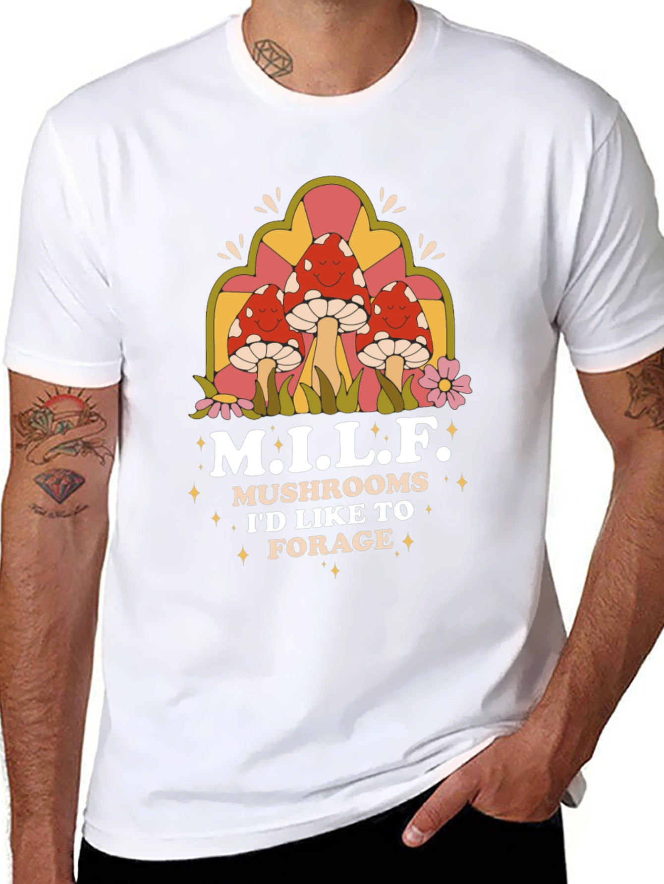 Black M.I.L.F Mushrooms Black T-Shirt view 8