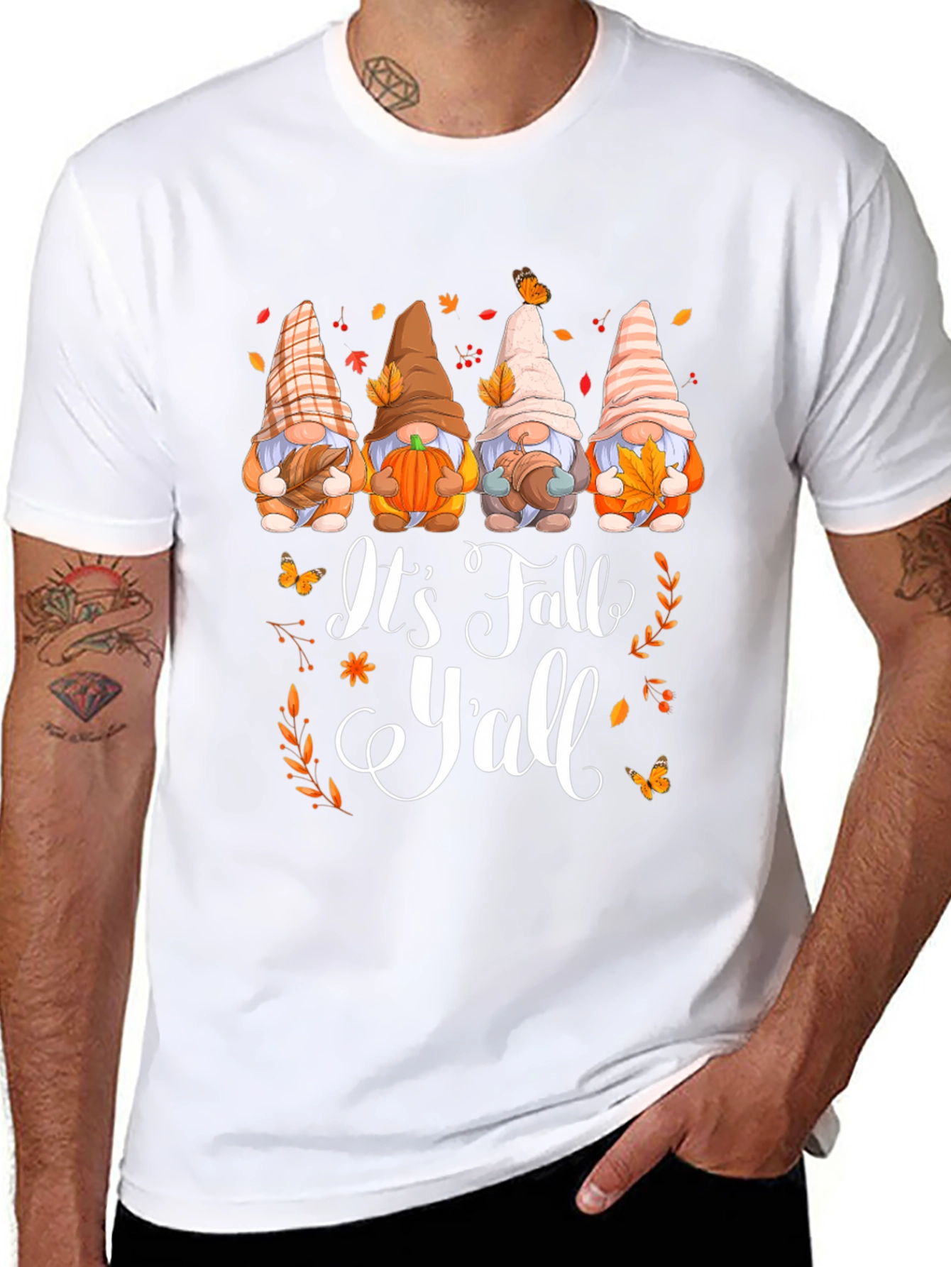 Black It's Fall Y'all Gnomes Graphic T-Shirt view 8