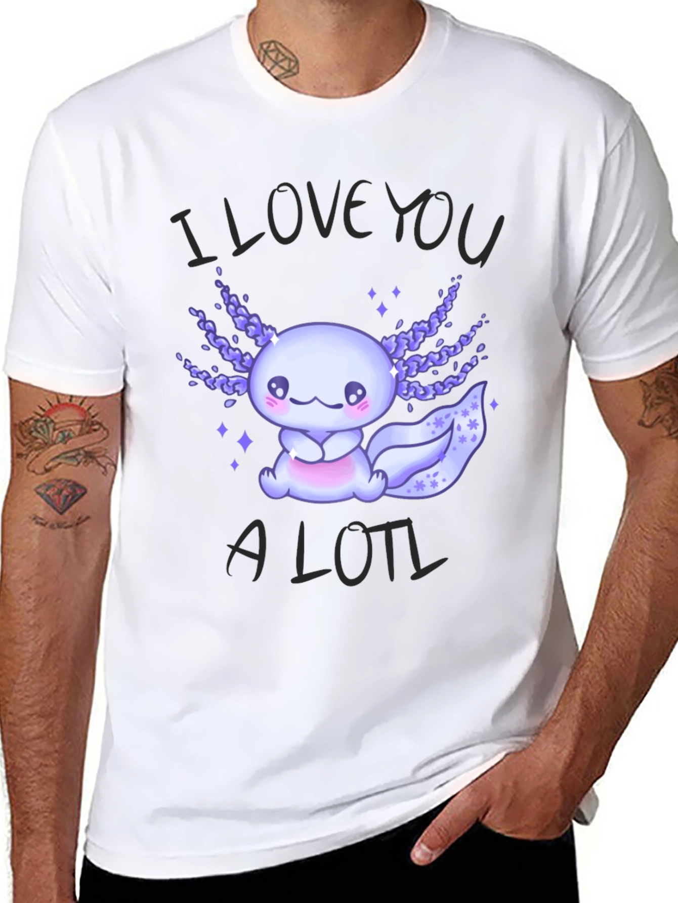 Black Cute Axolotl Graphic T-Shirt - I Love You A Lotl view 8