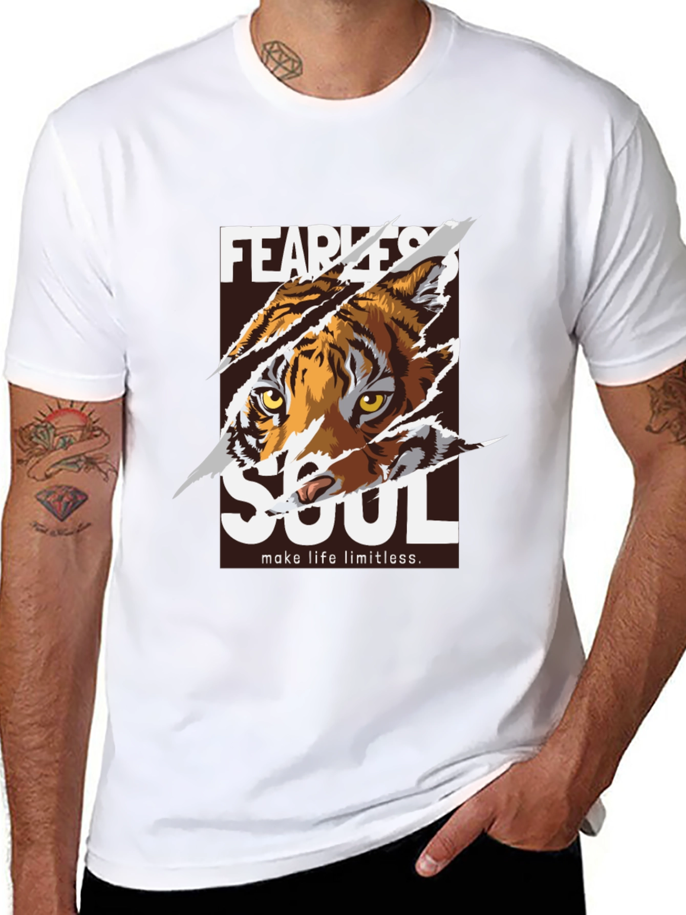 Black Fearless Soul Tiger Graphic Black T-Shirt view 8