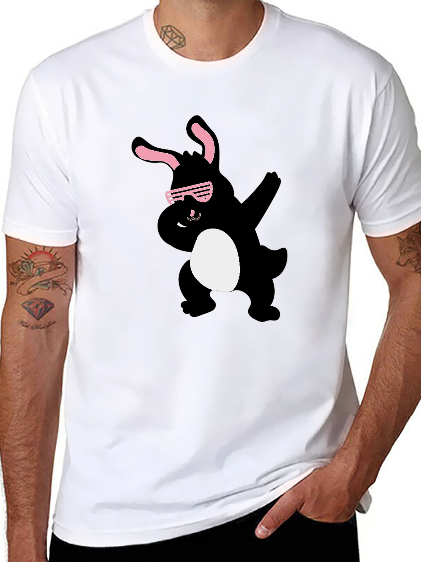 Black Cool Bunny Dab T-Shirt - Black Cotton Tee view 8