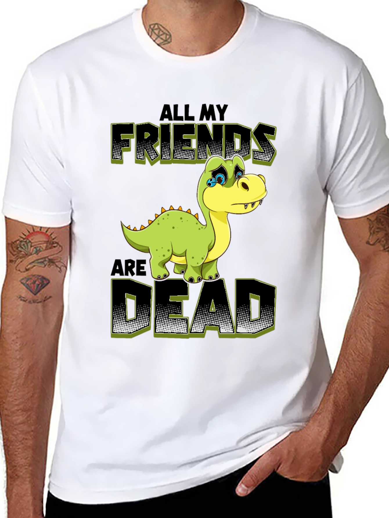 Black Sad Dinosaur Graphic Tee - All My Friends Are Dead T-Shirt view 8