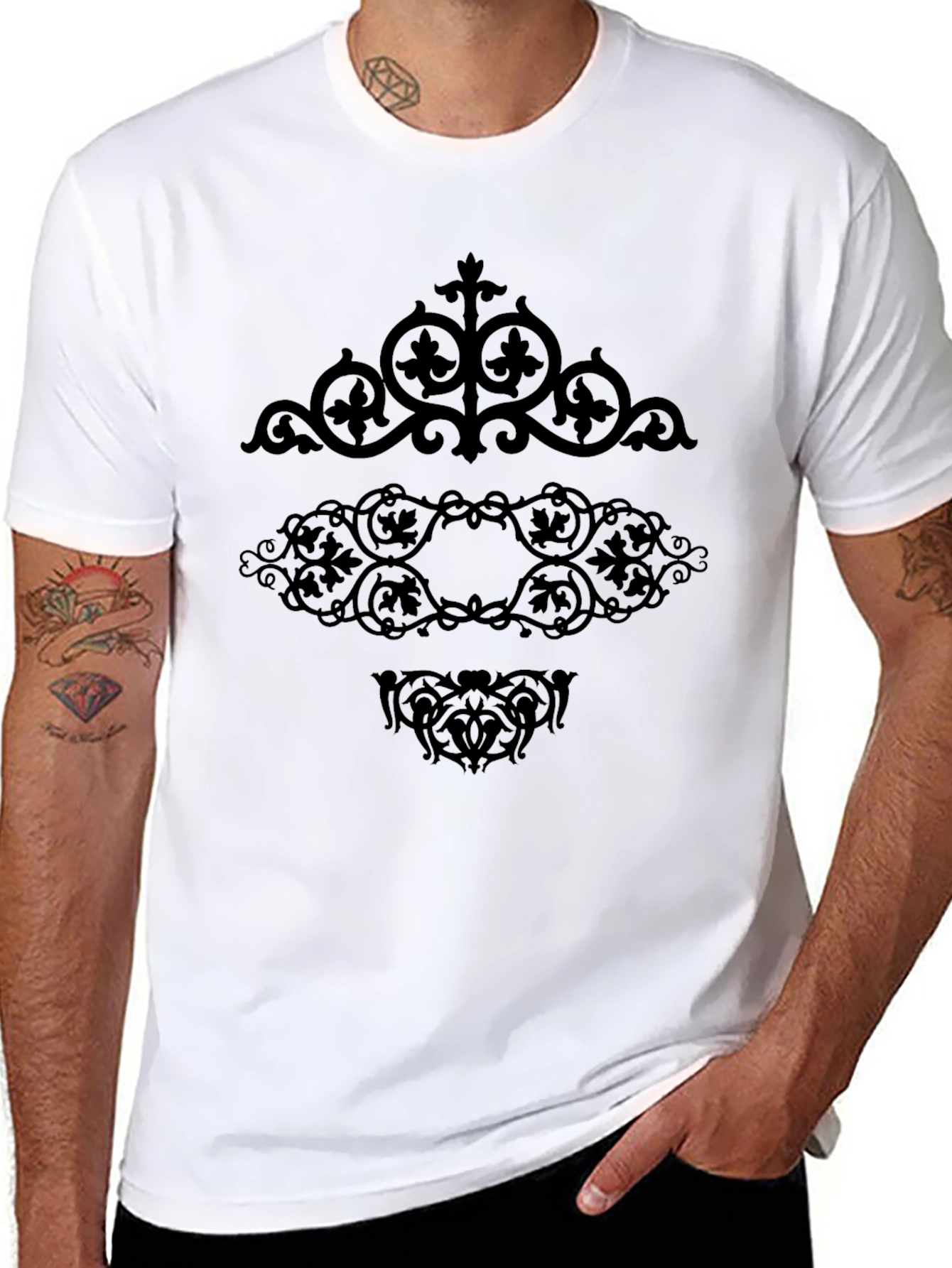 Ornate Scrollwork Black Graphic Tee - 8