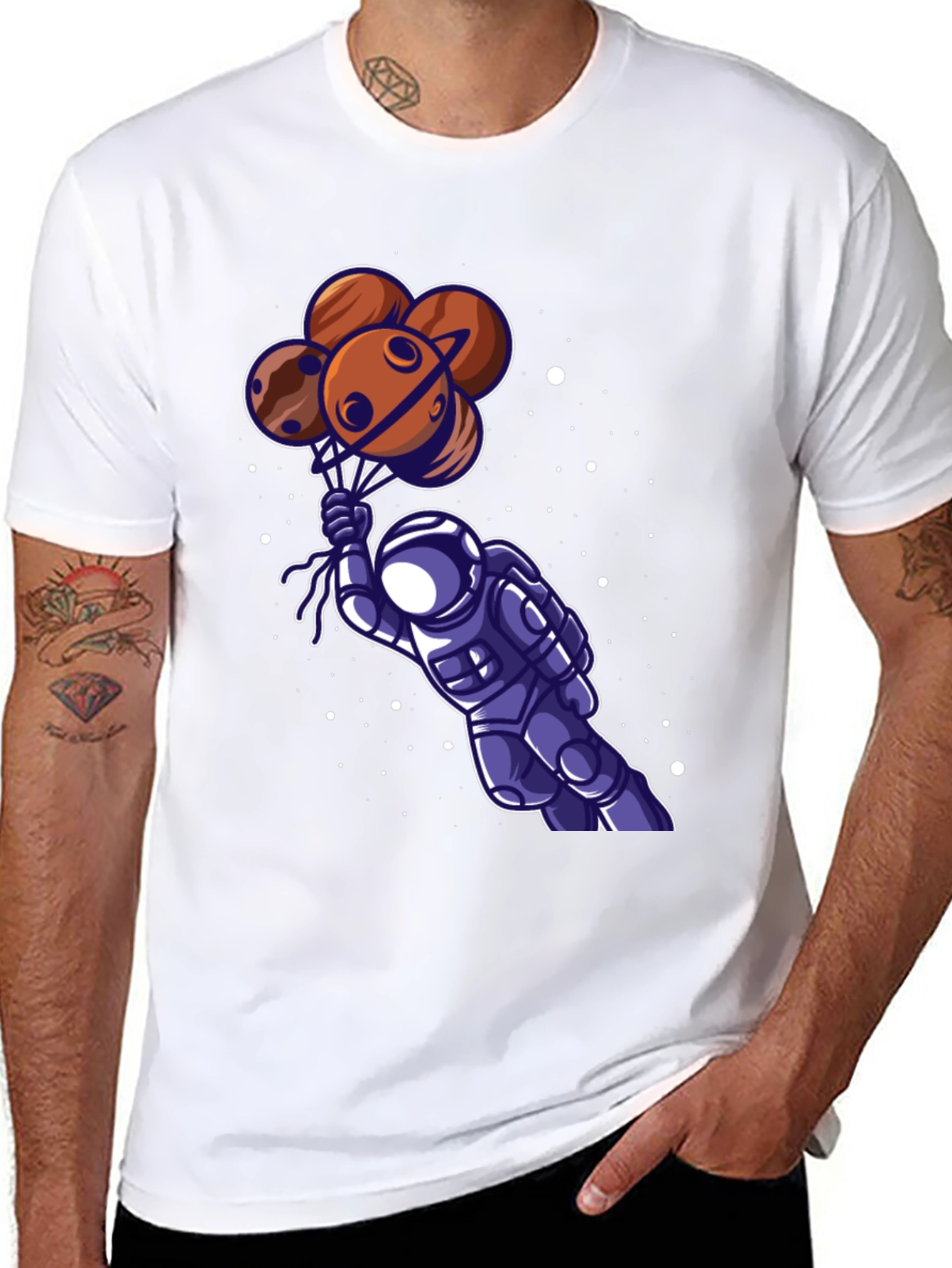 Black Astronaut Planet Balloon Graphic Tee view 8