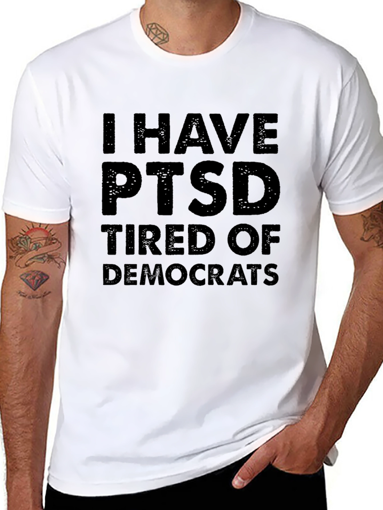 Black I Have PTSD Tired of Democrats Graphic T-Shirt view 8