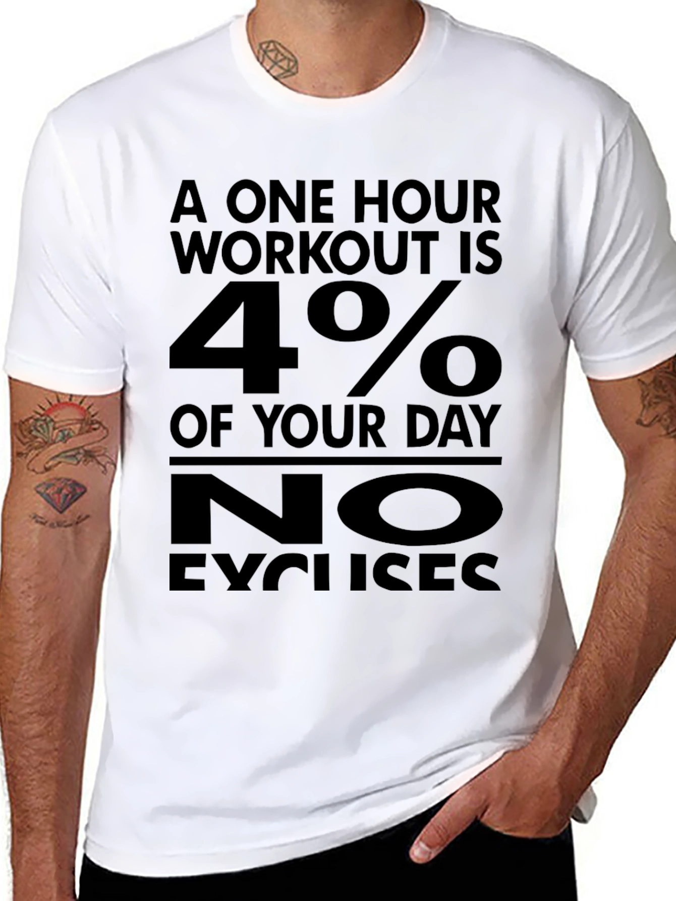 Black Workout Motivation Tee: No Excuses Gym Shirt view 8