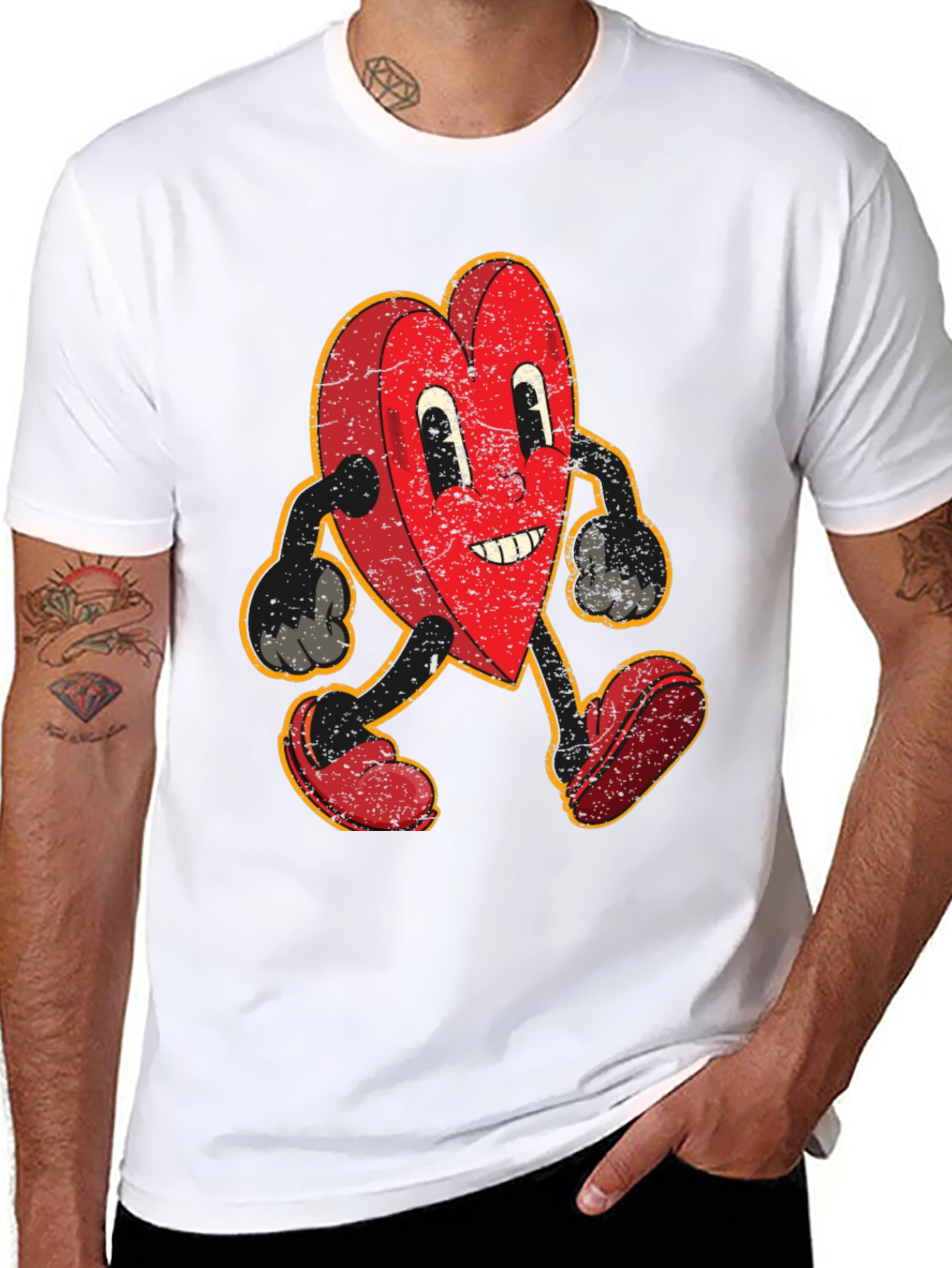 Black Retro Heart Cartoon Graphic T-Shirt view 8