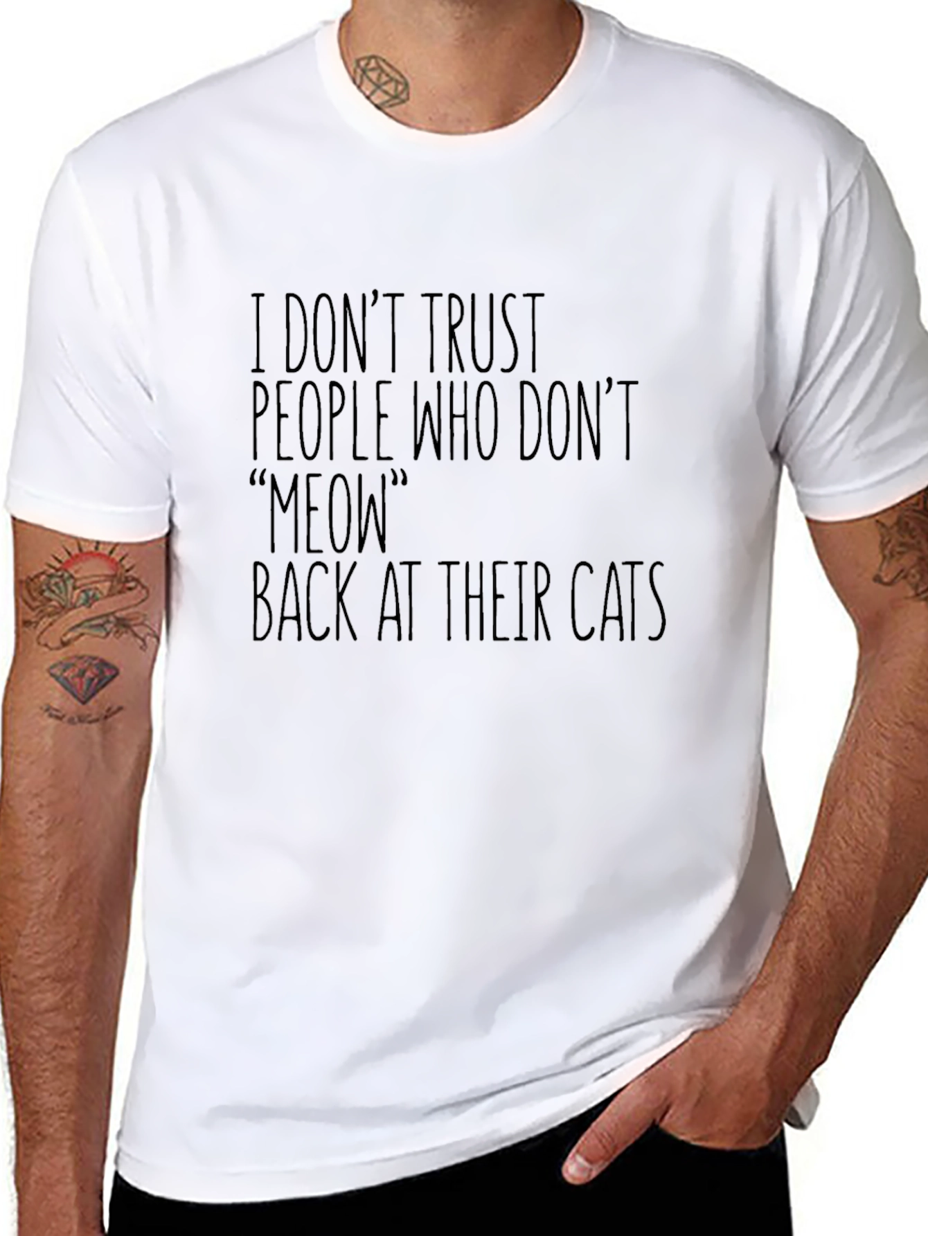 Black Funny Cat Lover T-Shirt - I Don't Trust Meow People view 8