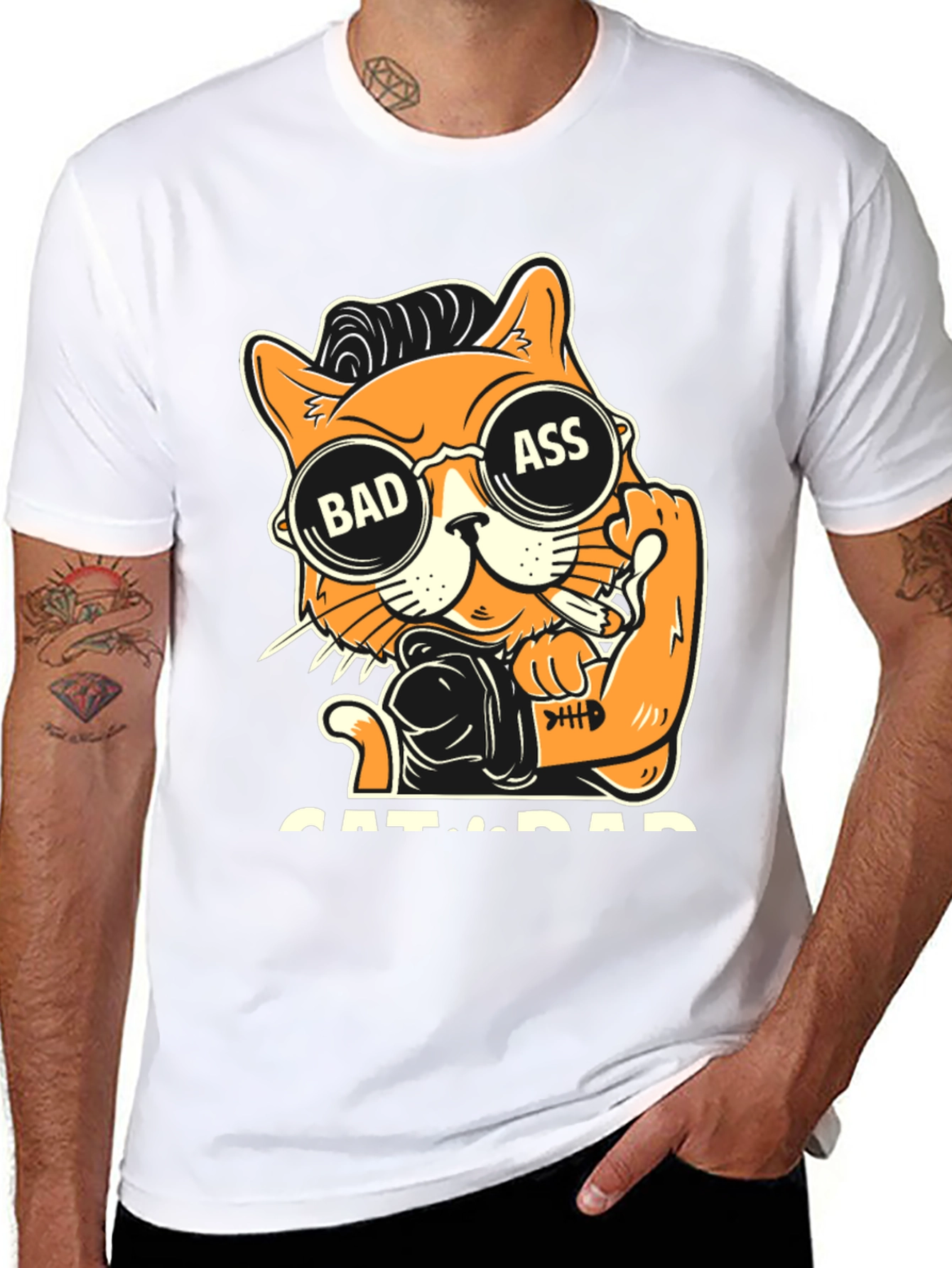 Black Bad Ass Cat Dad Graphic T-Shirt view 8