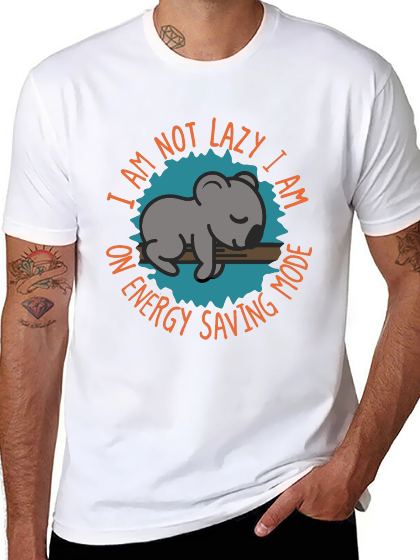 Black Energy Saving Mode Koala T-Shirt, Relaxed Fit view 8