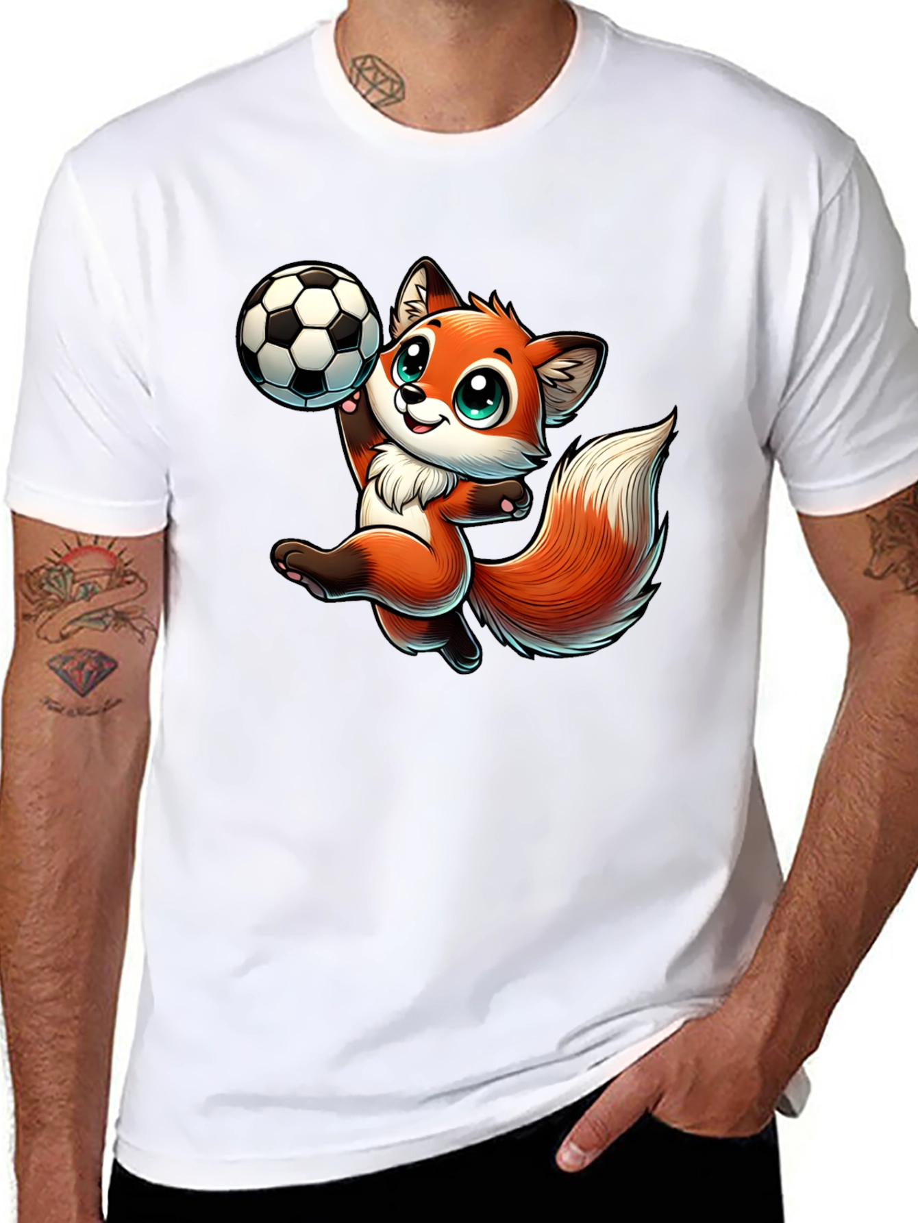 Black Cartoon Fox Soccer T-Shirt view 8