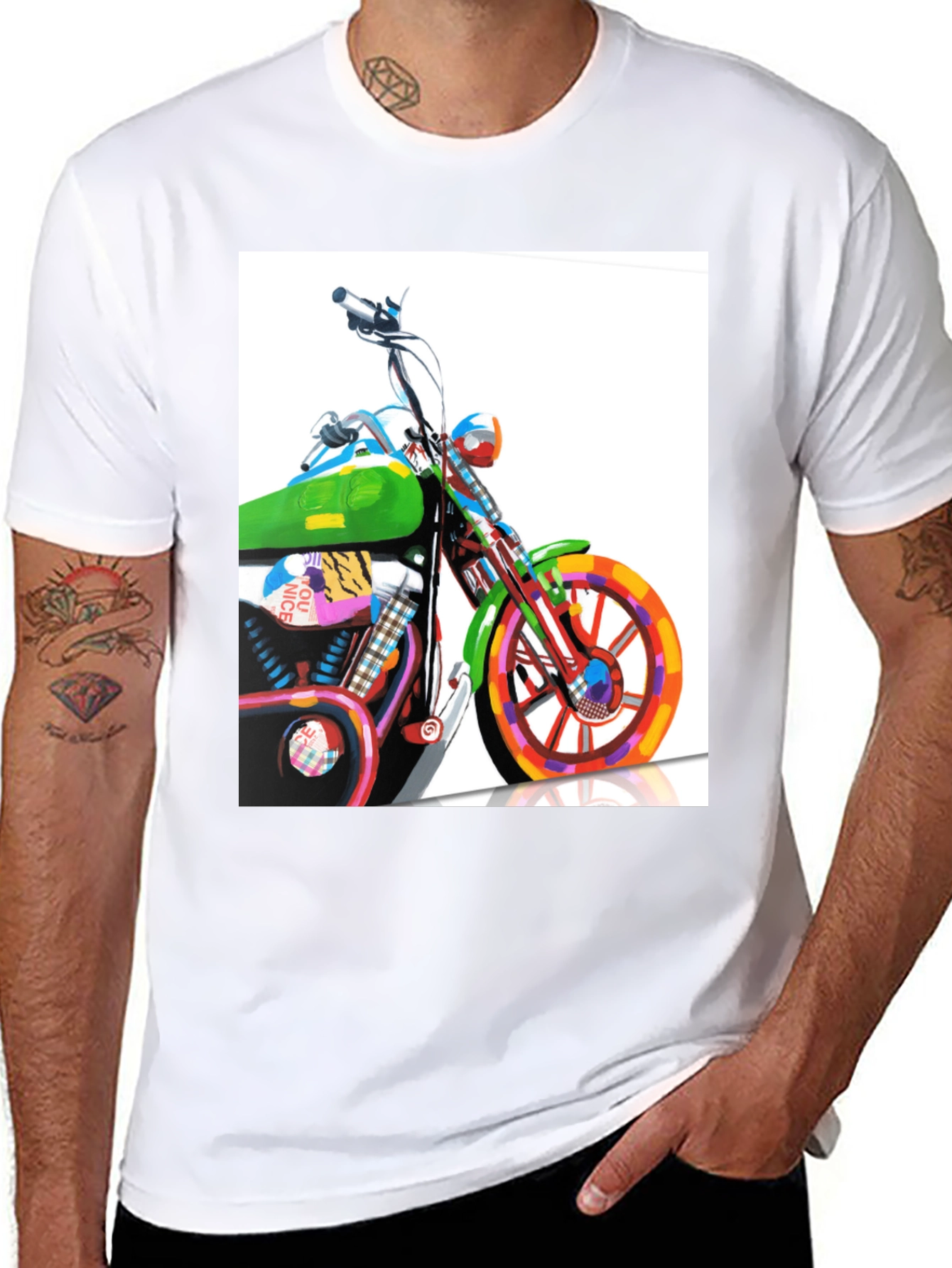 Black Motorcycle Graphic Tee - Artistic Biker T-Shirt view 8