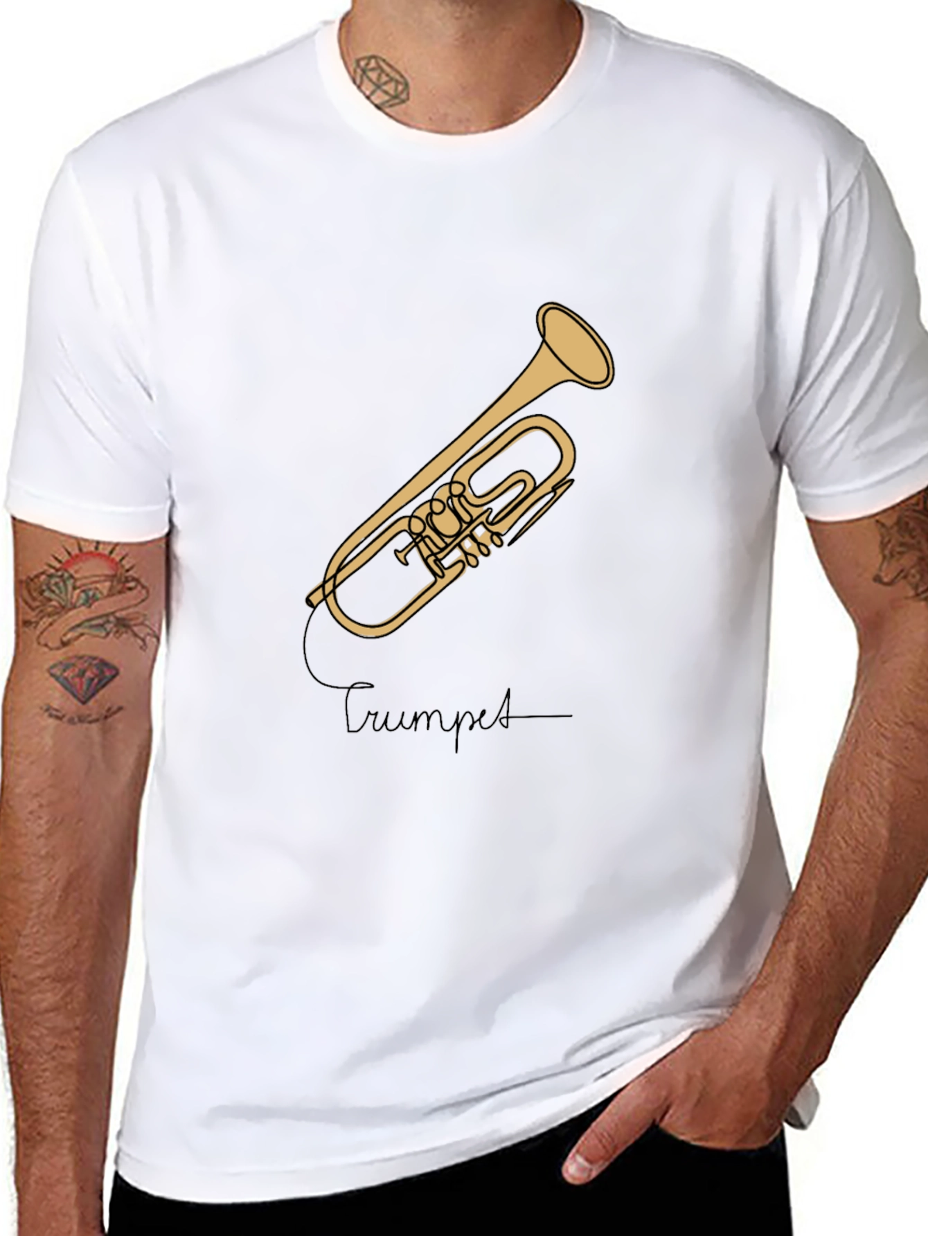 Black Trumpet Graphic Tee - Musician's Style Black T-Shirt view 8