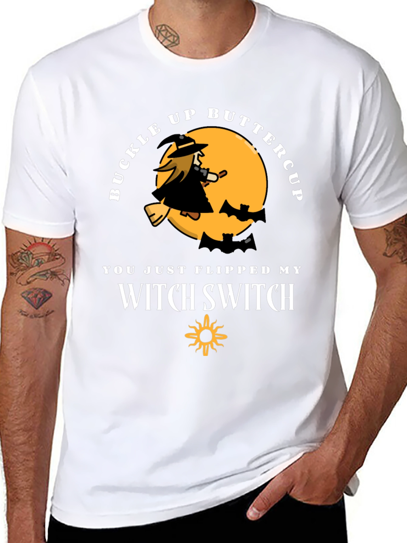 Black Buckle Up Buttercup Witch T-Shirt view 8