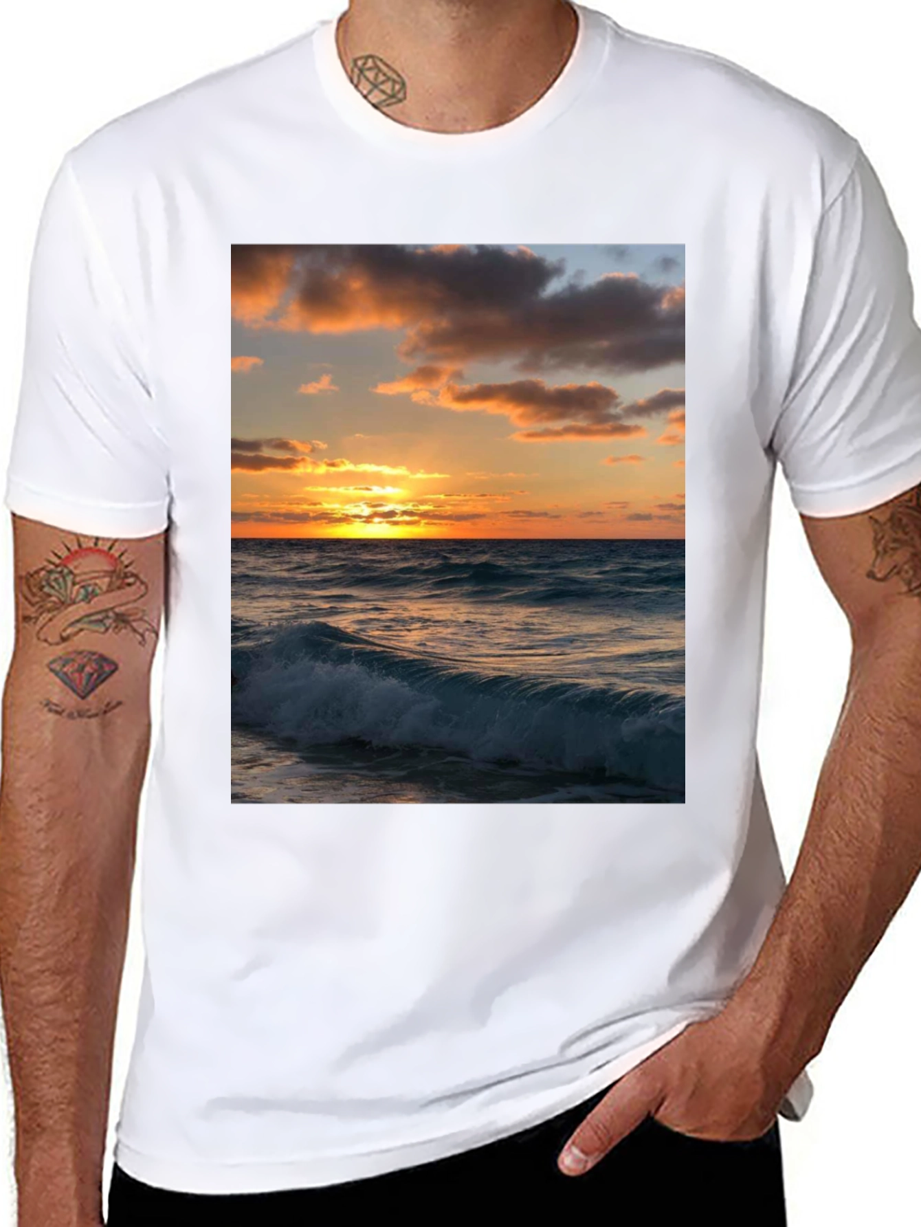 Black Sunset Wave Graphic Tee - Black view 8