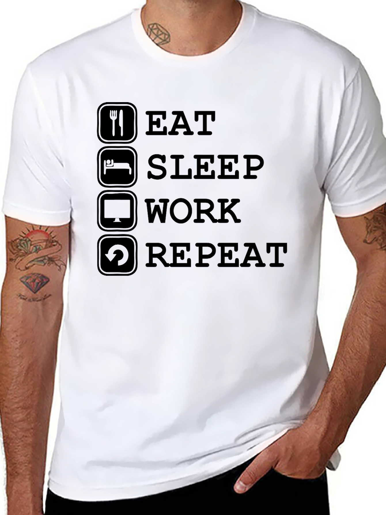 Black Eat Sleep Work Repeat Graphic T-Shirt view 8