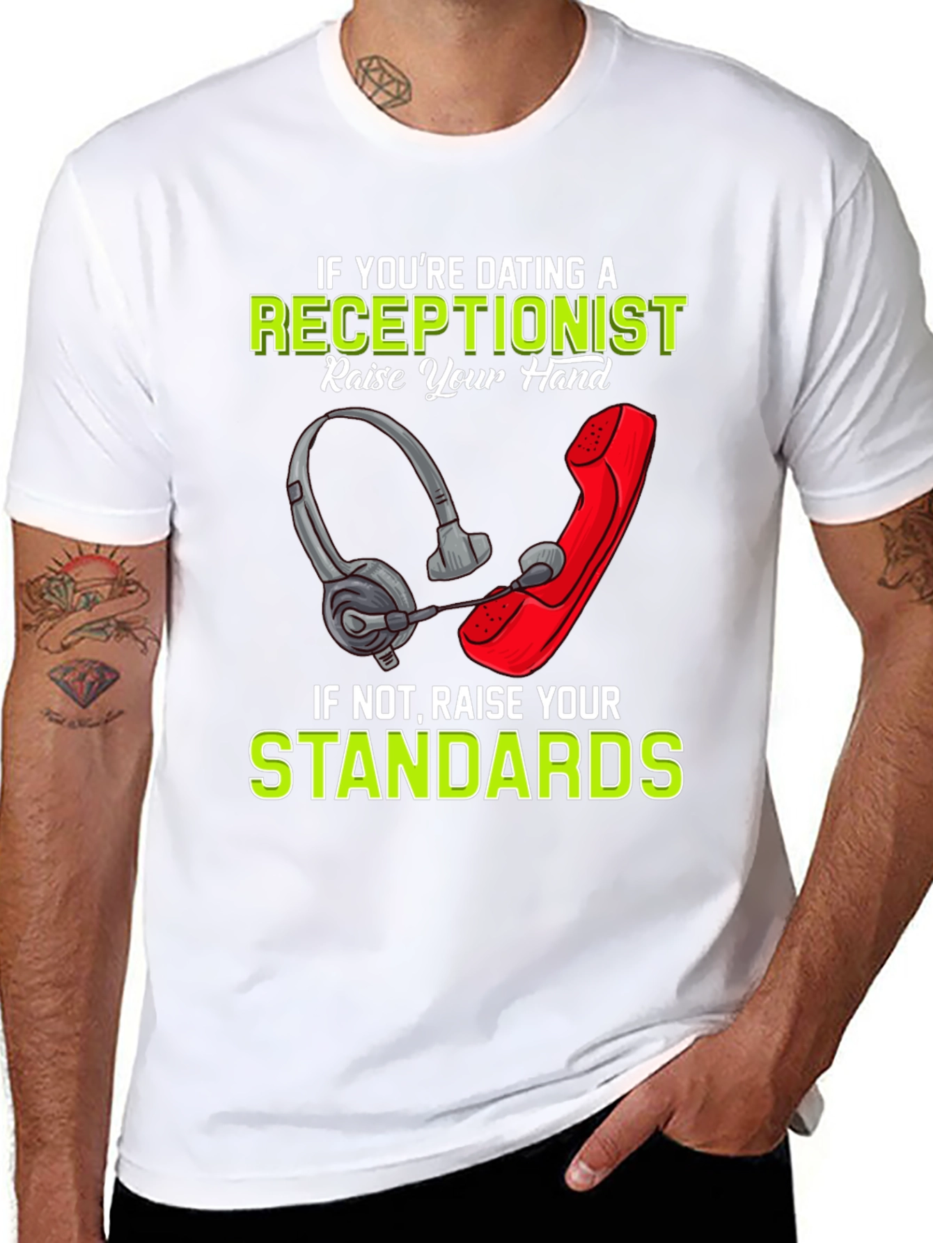 Black Receptionist Humor T-Shirt: Dating Standards Graphic Tee view 8