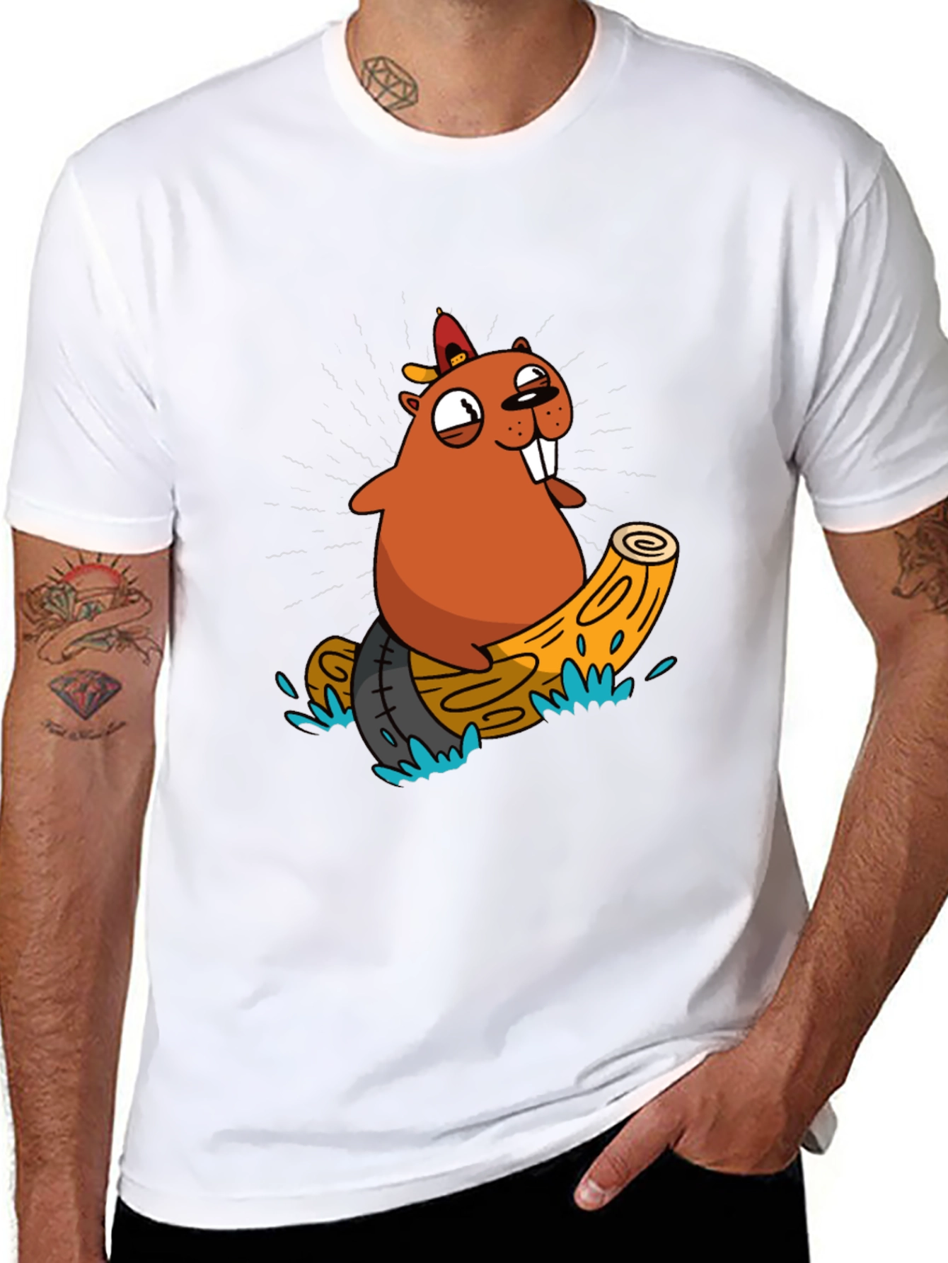Black Cartoon Beaver T-Shirt view 8