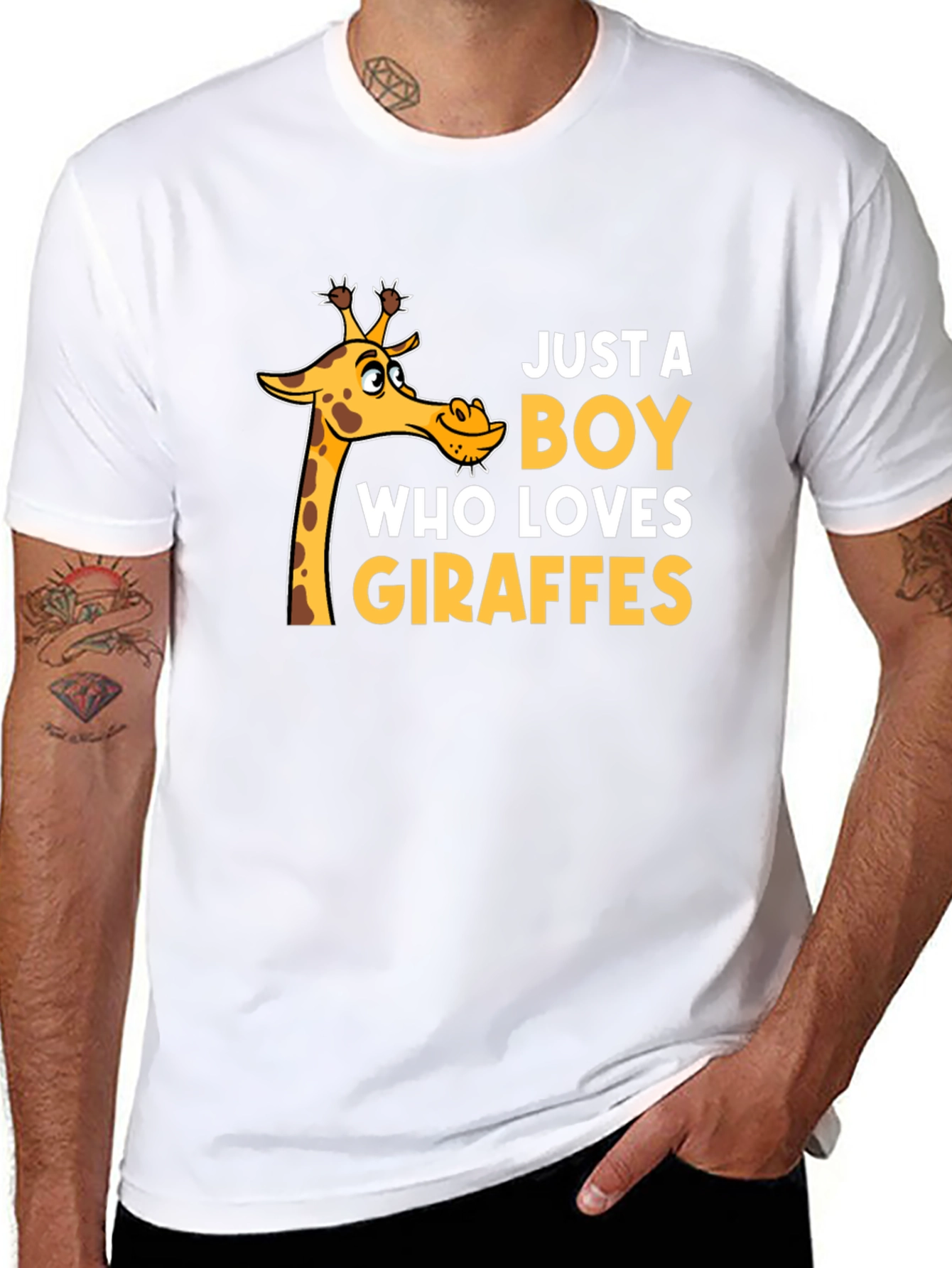 Black Just a Boy Who Loves Giraffes T-Shirt - Black view 8