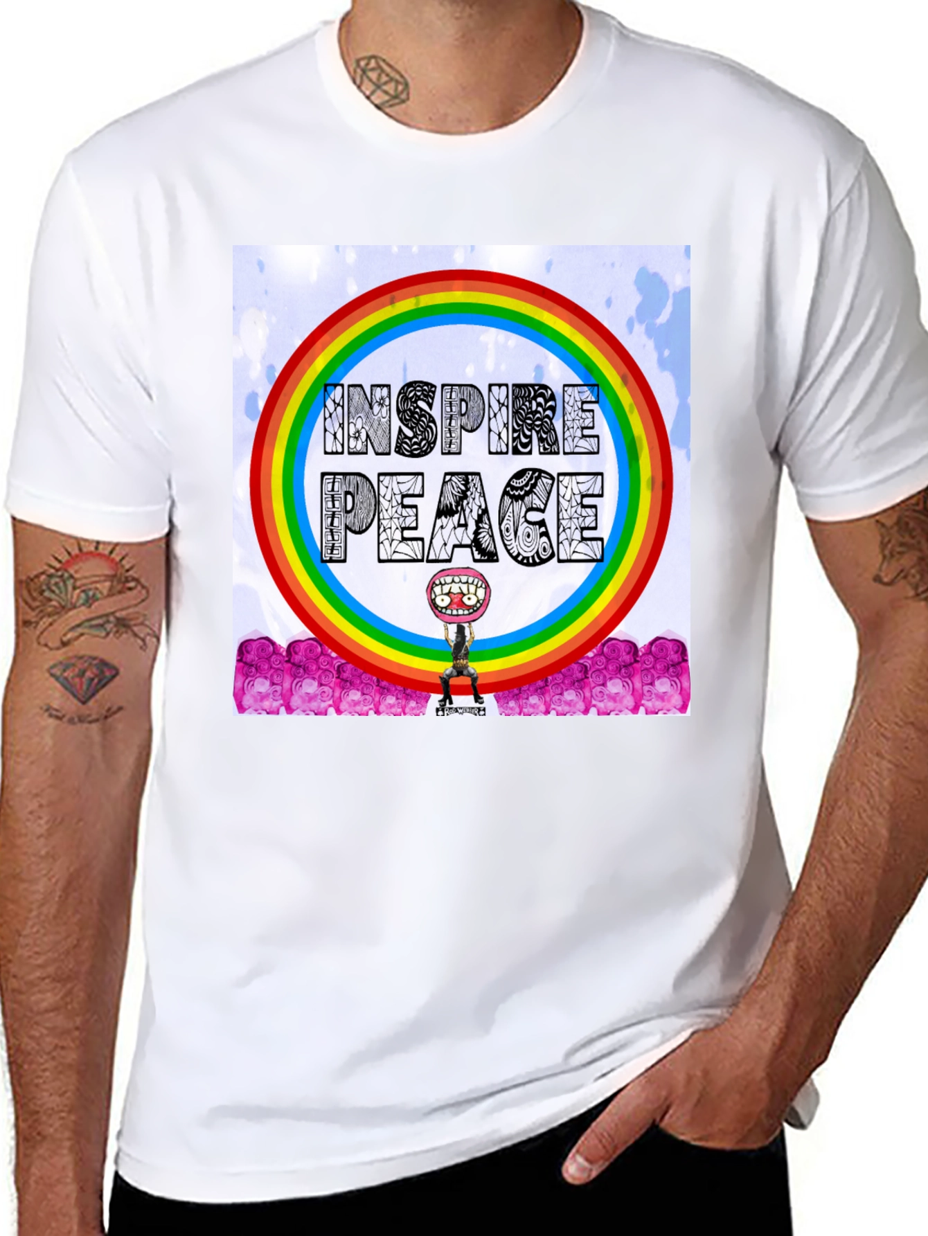 Black Inspire Peace Graphic Tee - Rainbow Design view 8
