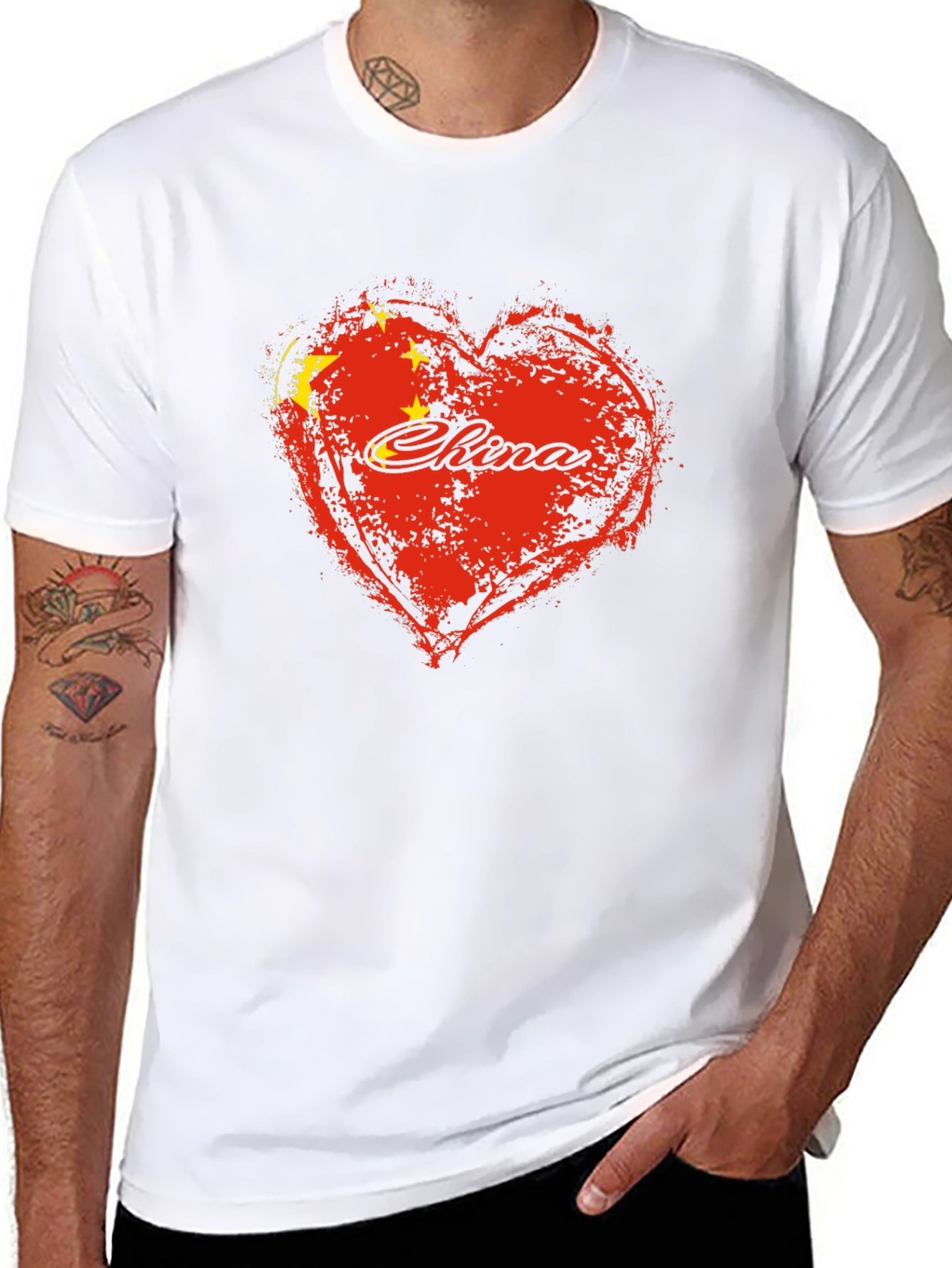 Black China Love Heart Flag Graphic T-Shirt view 8