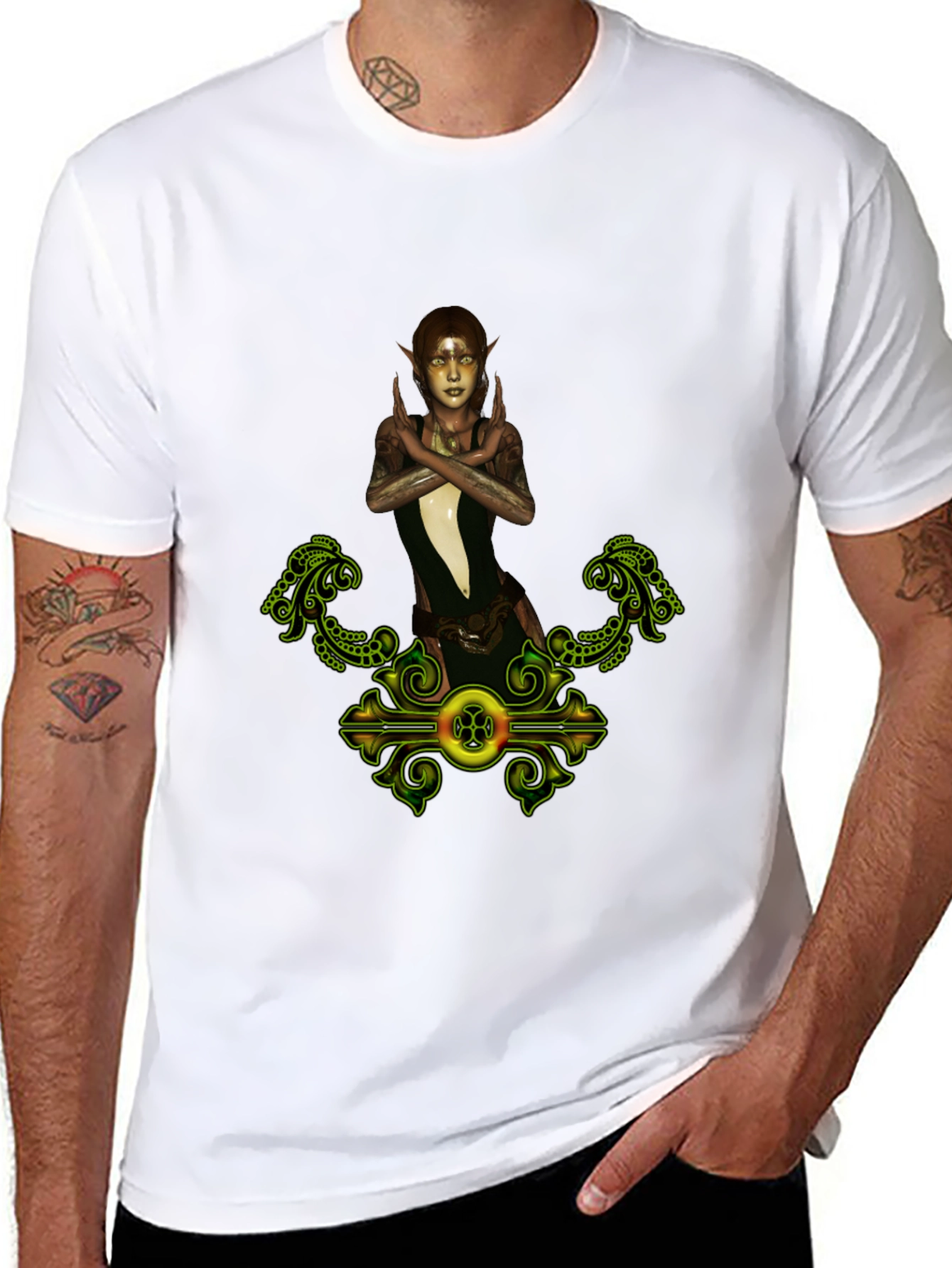 Black Elf Maiden Graphic Tee - Fantasy Print Shirt view 8