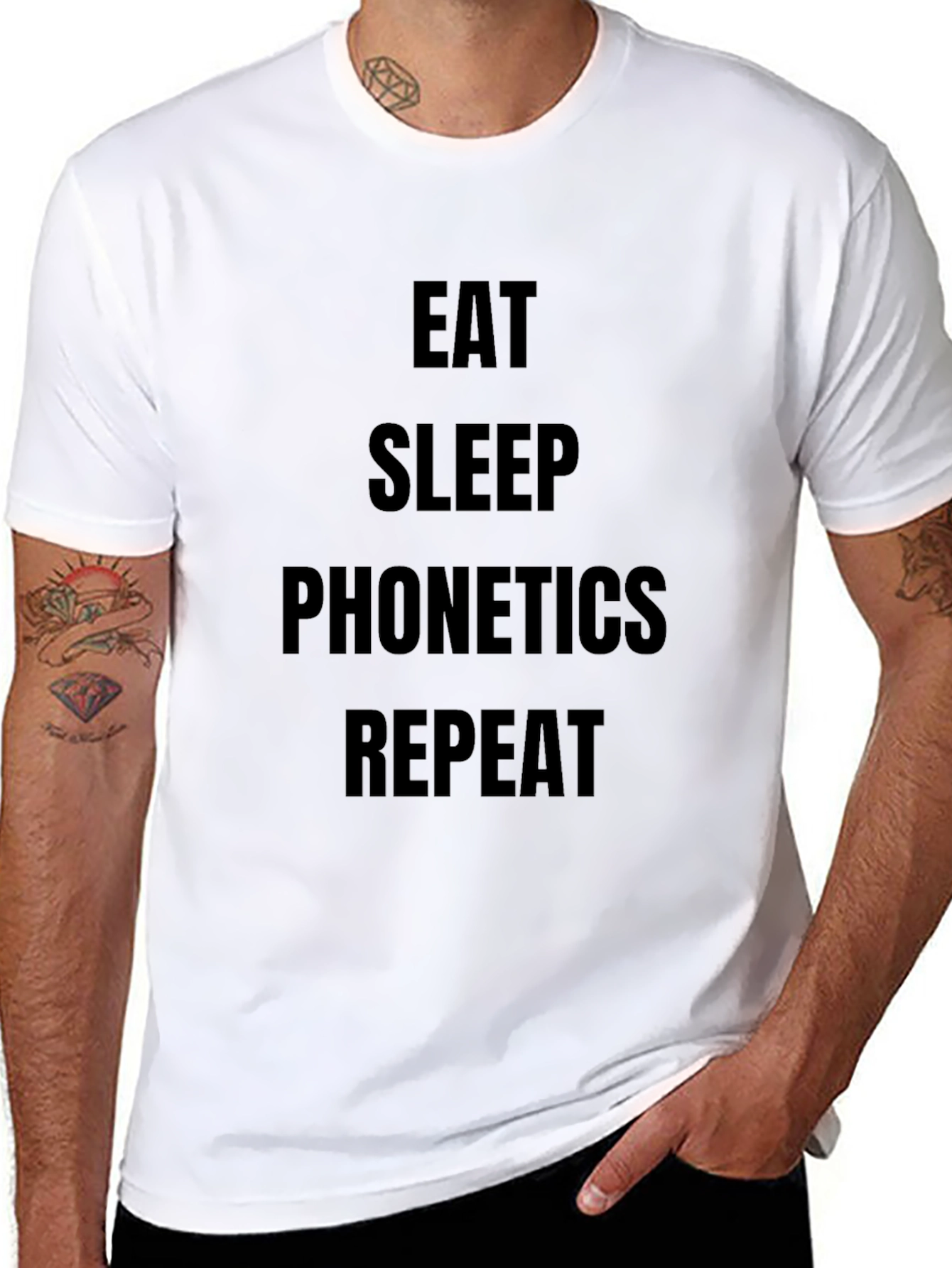 Black Eat Sleep Phonetics Repeat T-Shirt view 8
