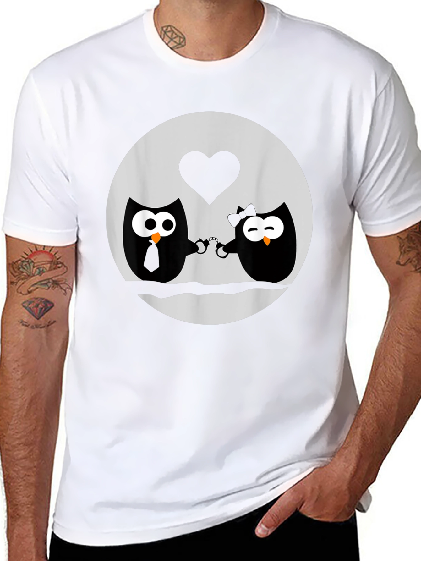 Black Owl Love T-Shirt - Handcuffed Owls - Black view 8