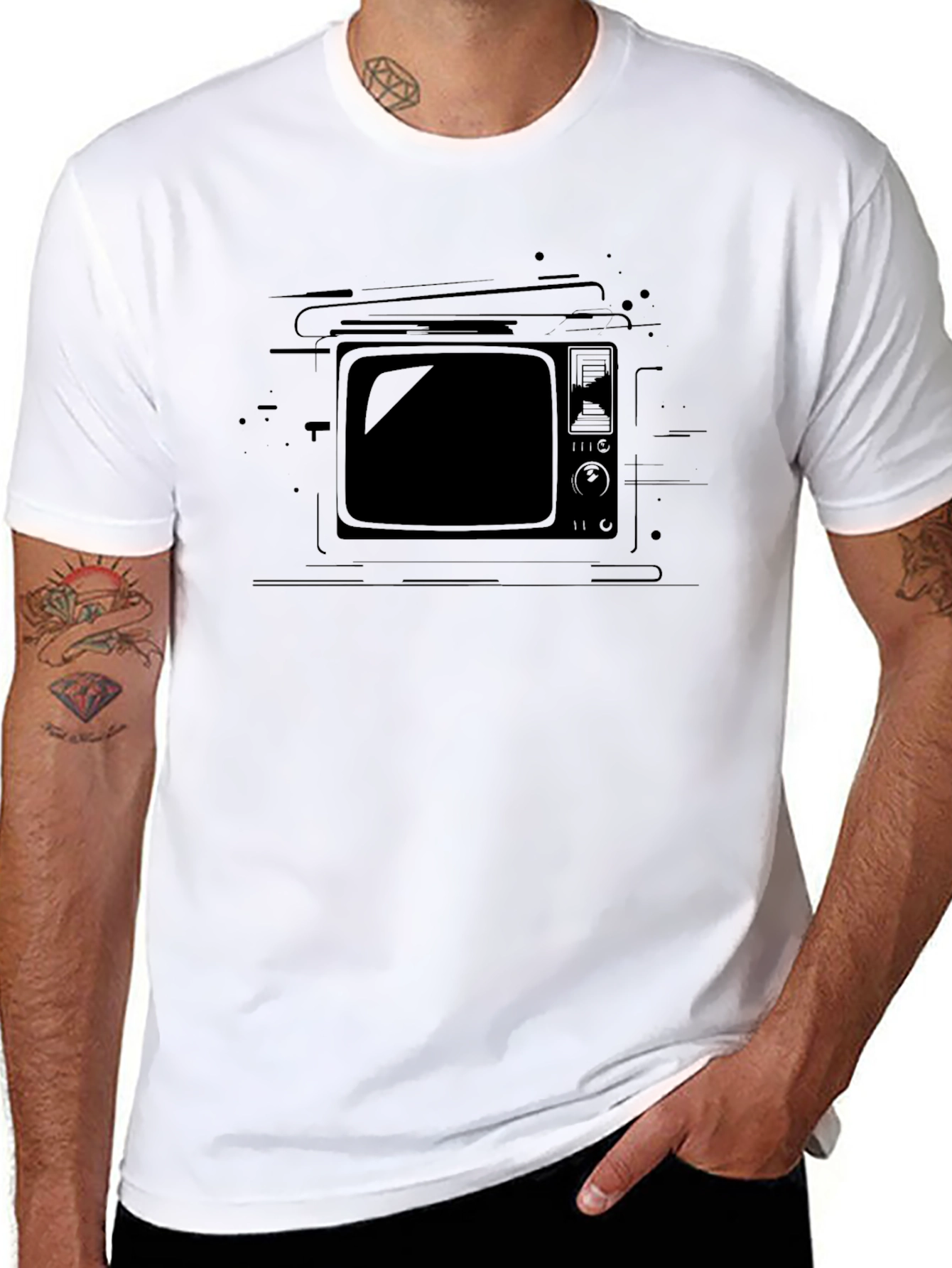 Black Retro TV Graphic Tee - Black view 8