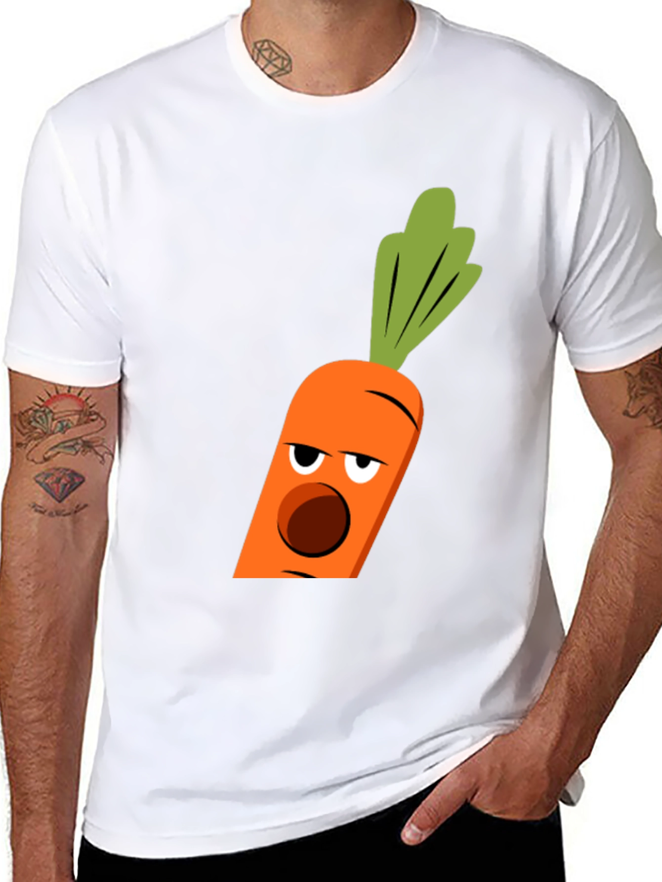 Black Funny Carrot Face Graphic Tee - Black Cotton Blend T-Shirt view 8
