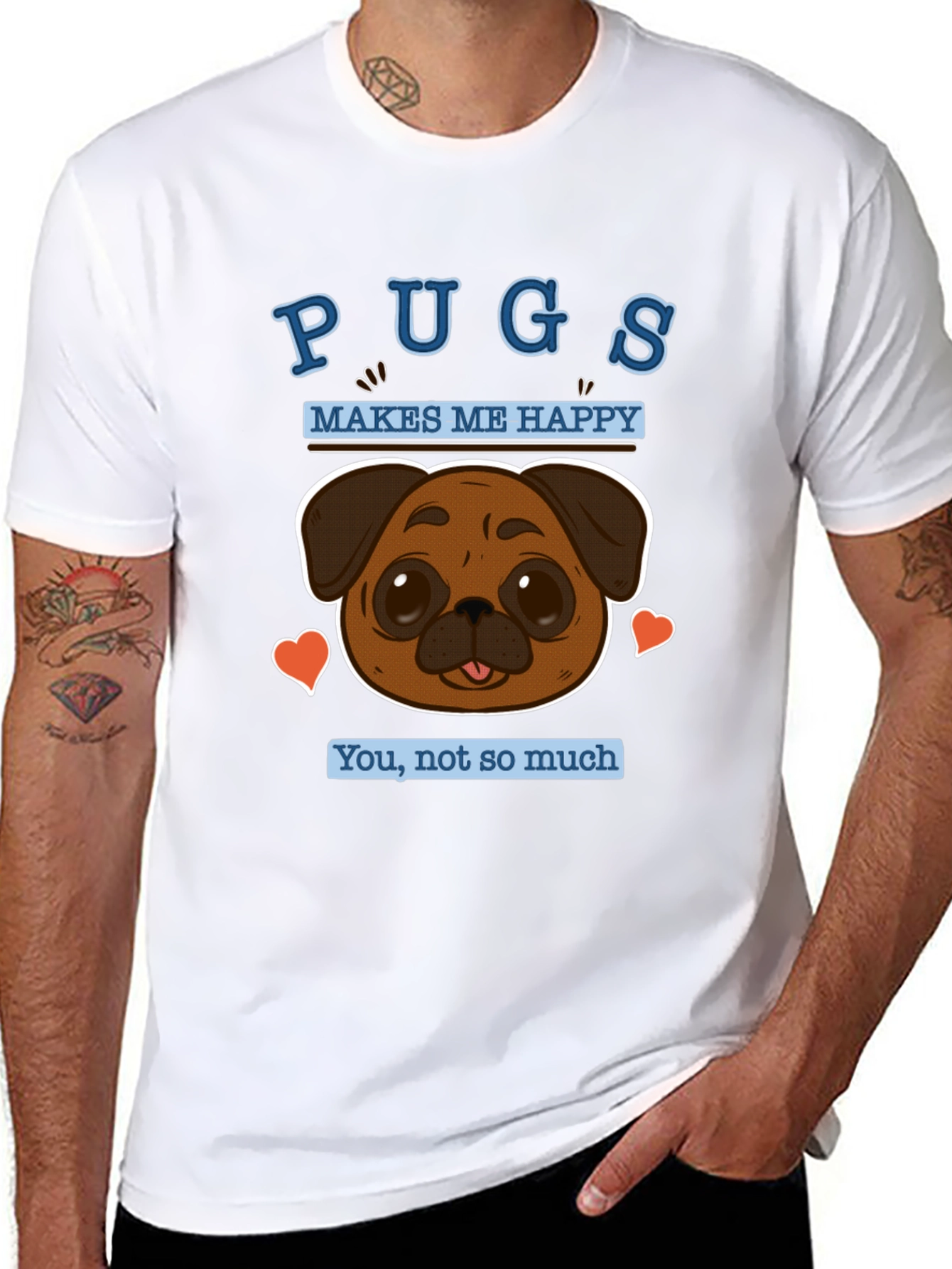 Black Pugs Make Me Happy Graphic Tee - Soft Cotton Casual Wear view 8